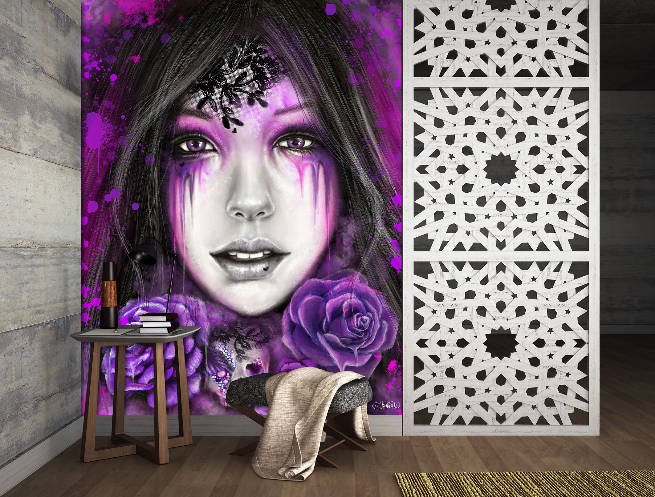 3D Purple Rose Woman 8439 Sheena Pike Wall Mural Wall Murals