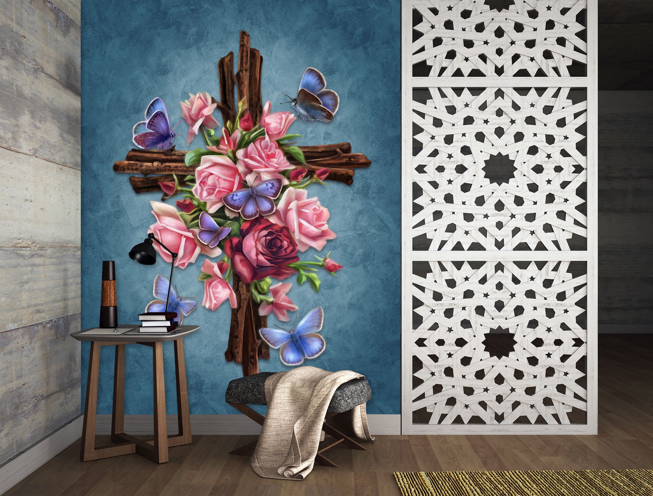 3D Rose Butterfly 8787 Brigid Ashwood Wall Mural Wall Murals