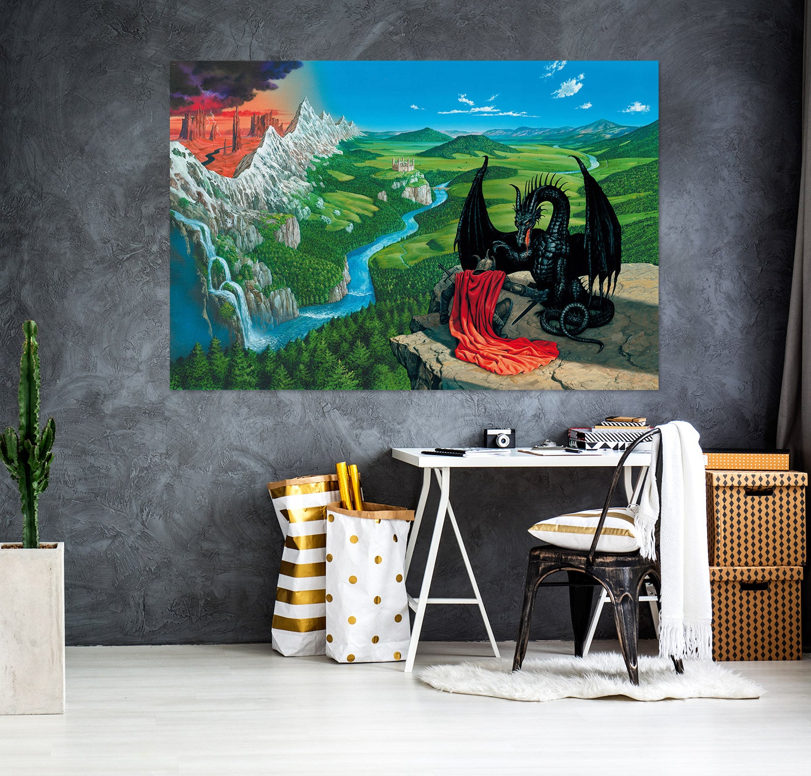 3D River Meadow Black Dragon 8038 Ciruelo Wall Sticker