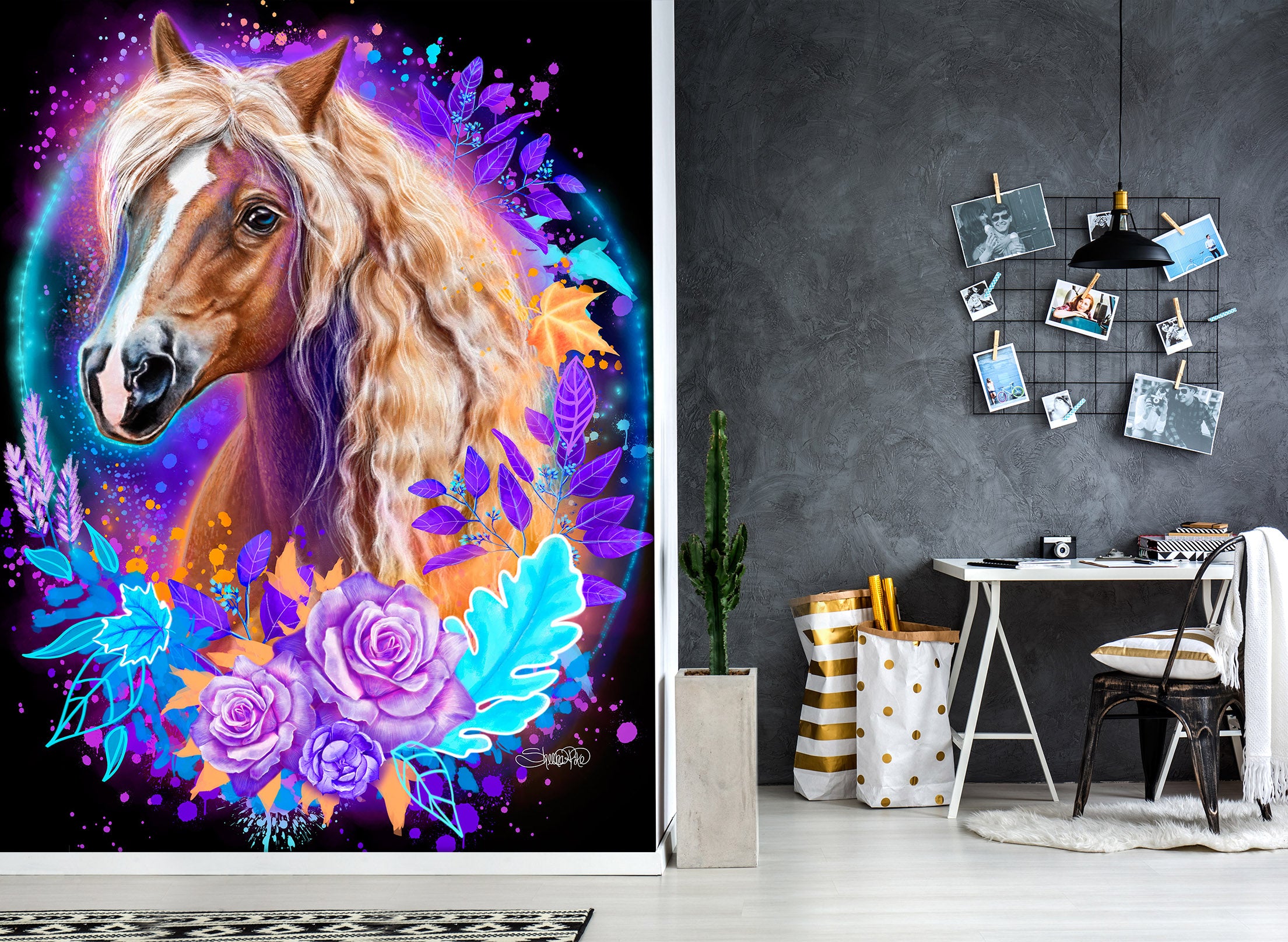 3D Purple Rose Horse 8434 Sheena Pike Wall Mural Wall Murals