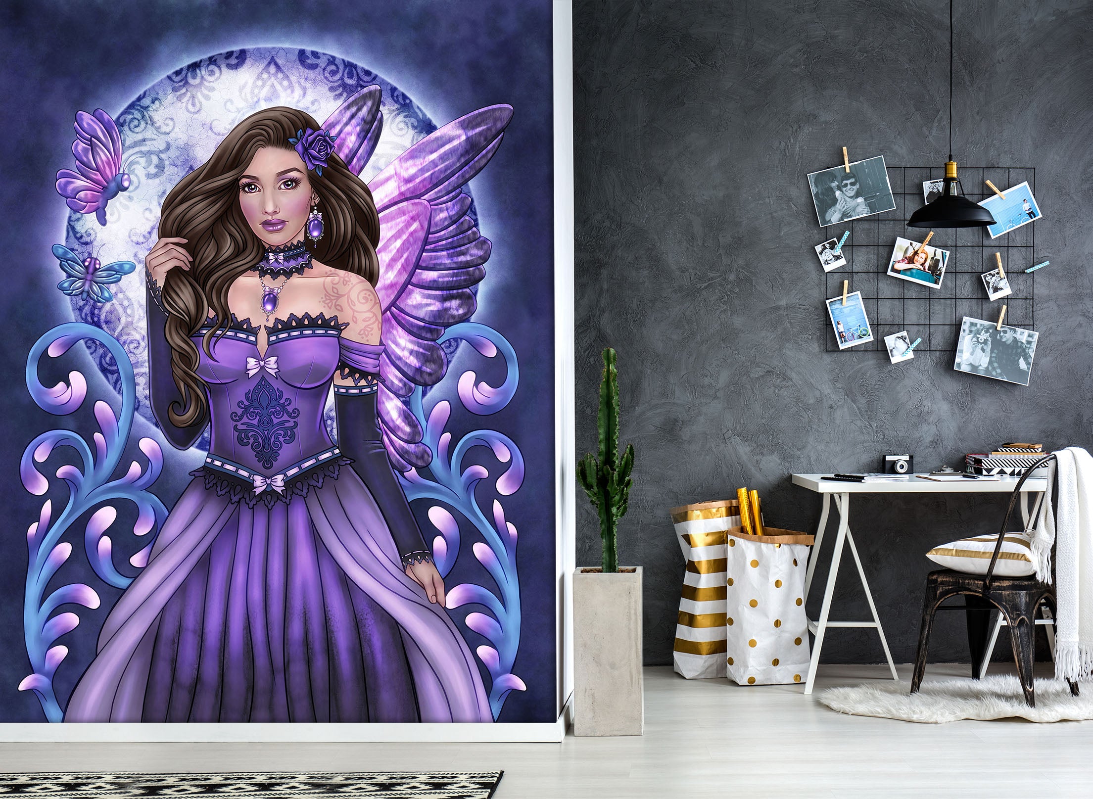 3D Purple Butterfly Woman 8788 Brigid Ashwood Wall Mural Wall Murals