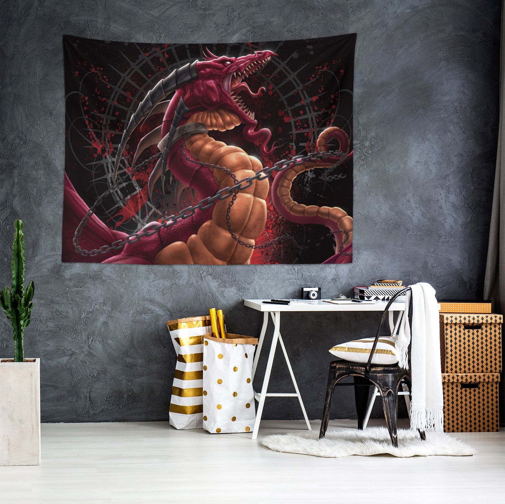 3D Iron Chain Red Dragon 121211 Tom Wood Tapestry Hanging Cloth Hang