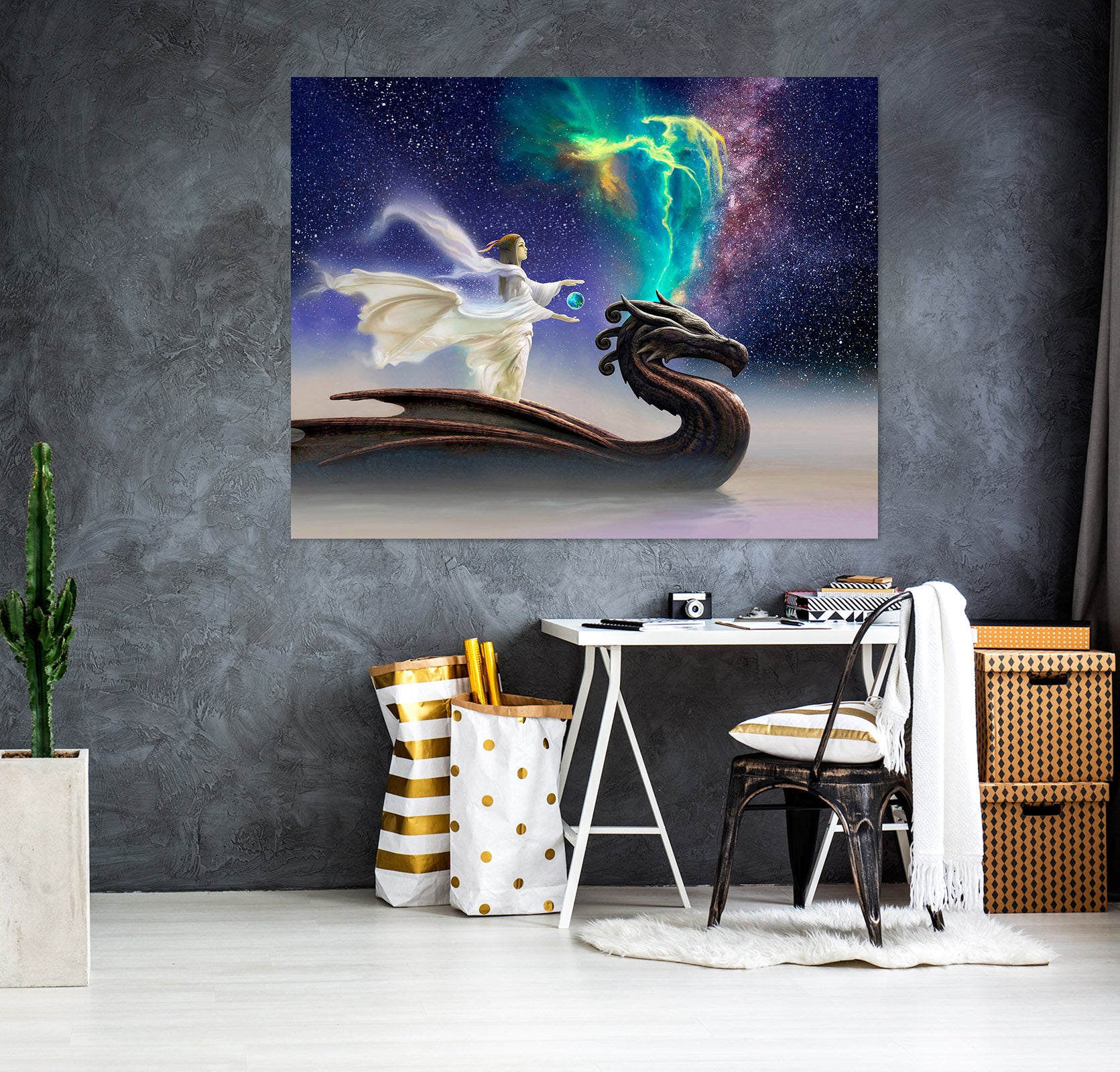 3D Starry Sky Woman Dragon 8071 Ciruelo Wall Sticker