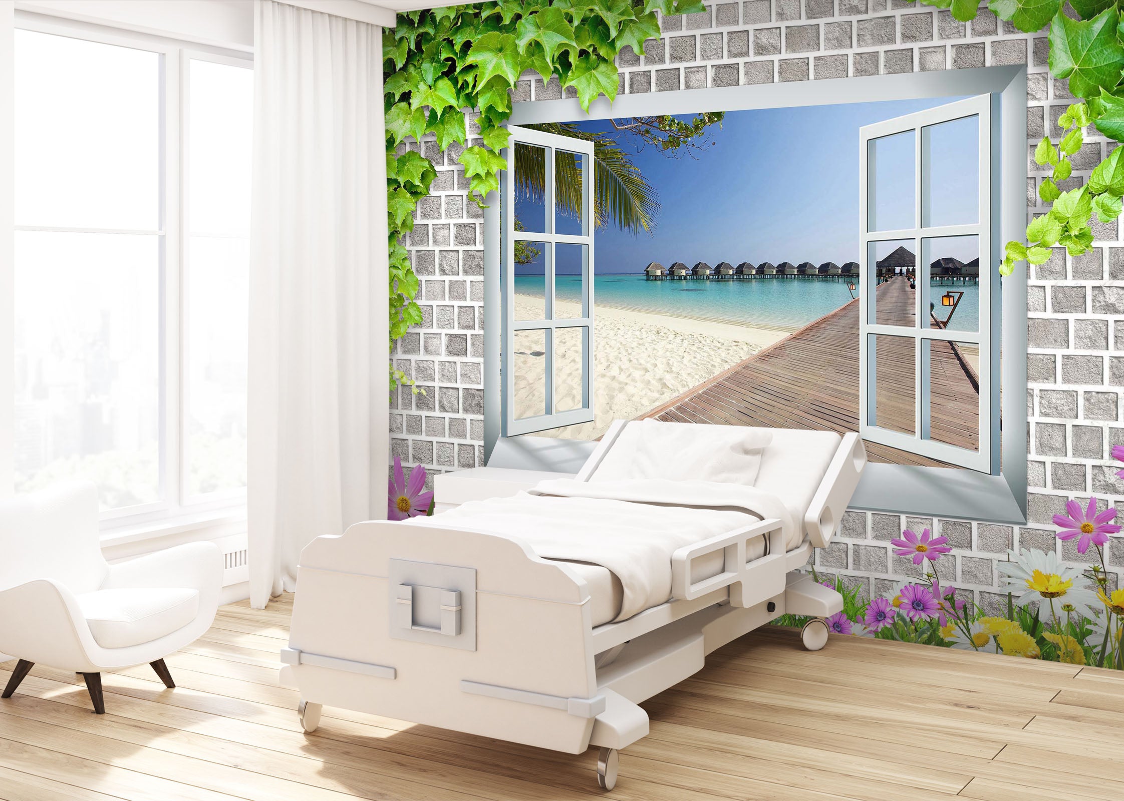 3D Window Flower 01 Wall Murals Wallpaper AJ Wallpaper 2 