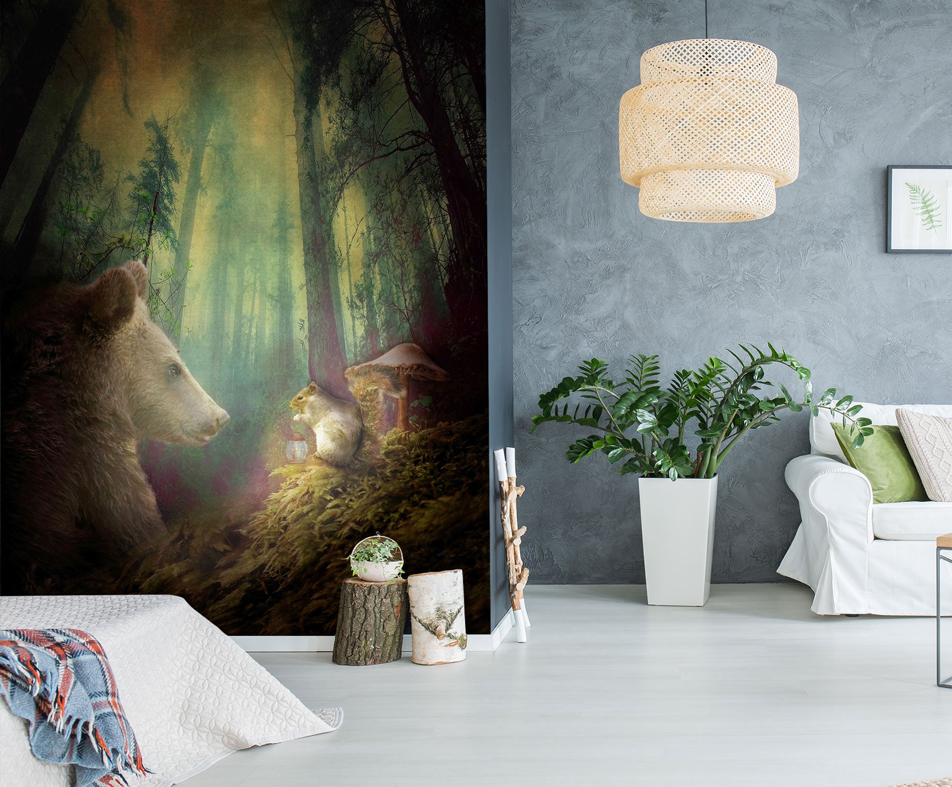 3D Forest Bear Mouse 5260 Beth Sheridan Wall Mural Wall Murals