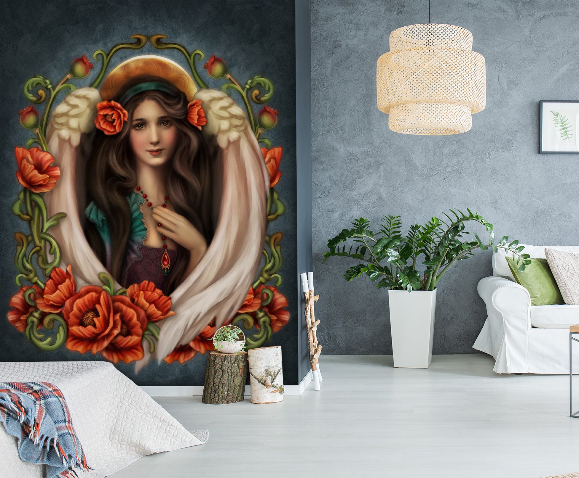 3D Red Flower Woman 8794 Brigid Ashwood Wall Mural Wall Murals