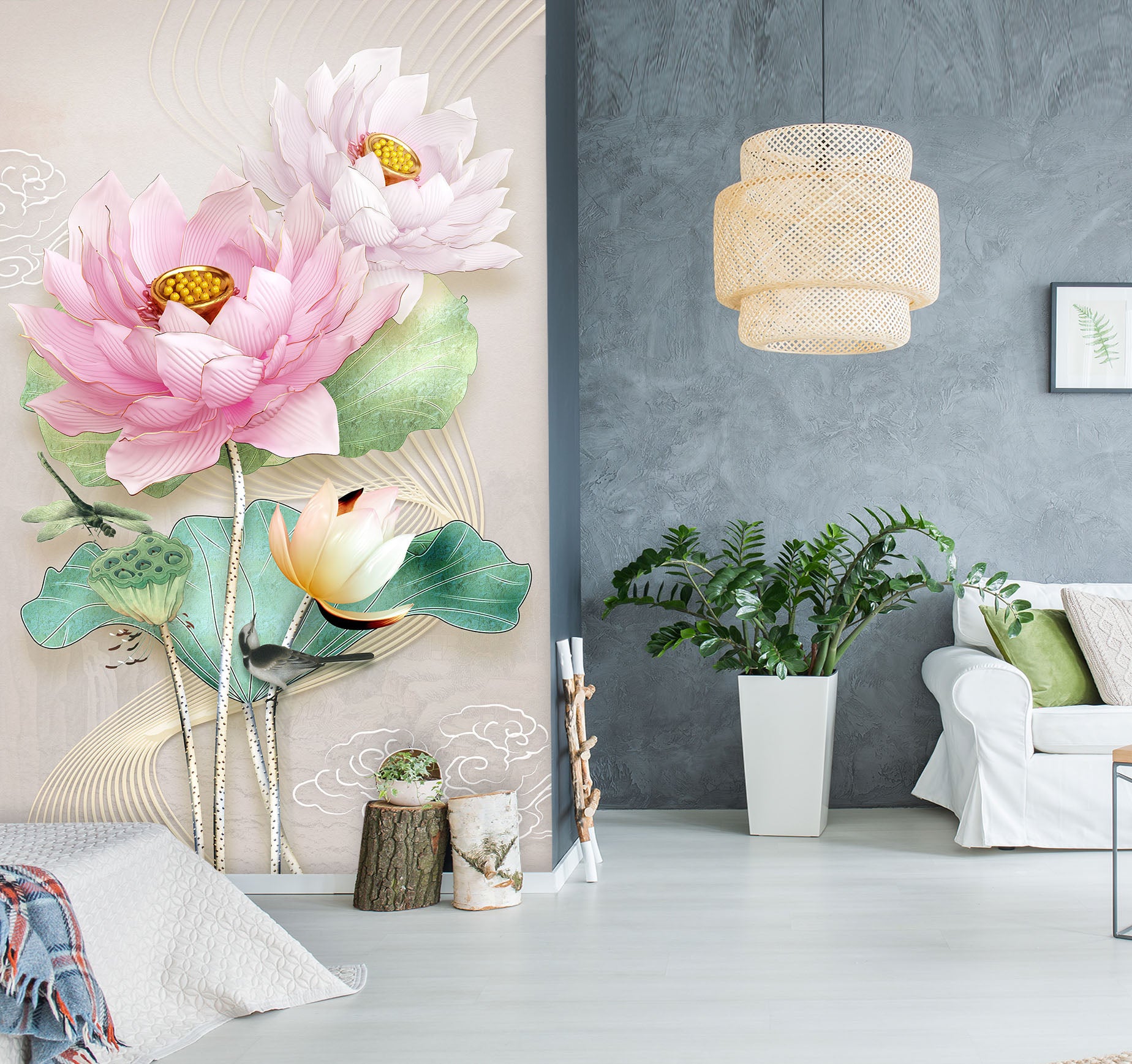 3D Lotus Bloom 1857 Wall Murals