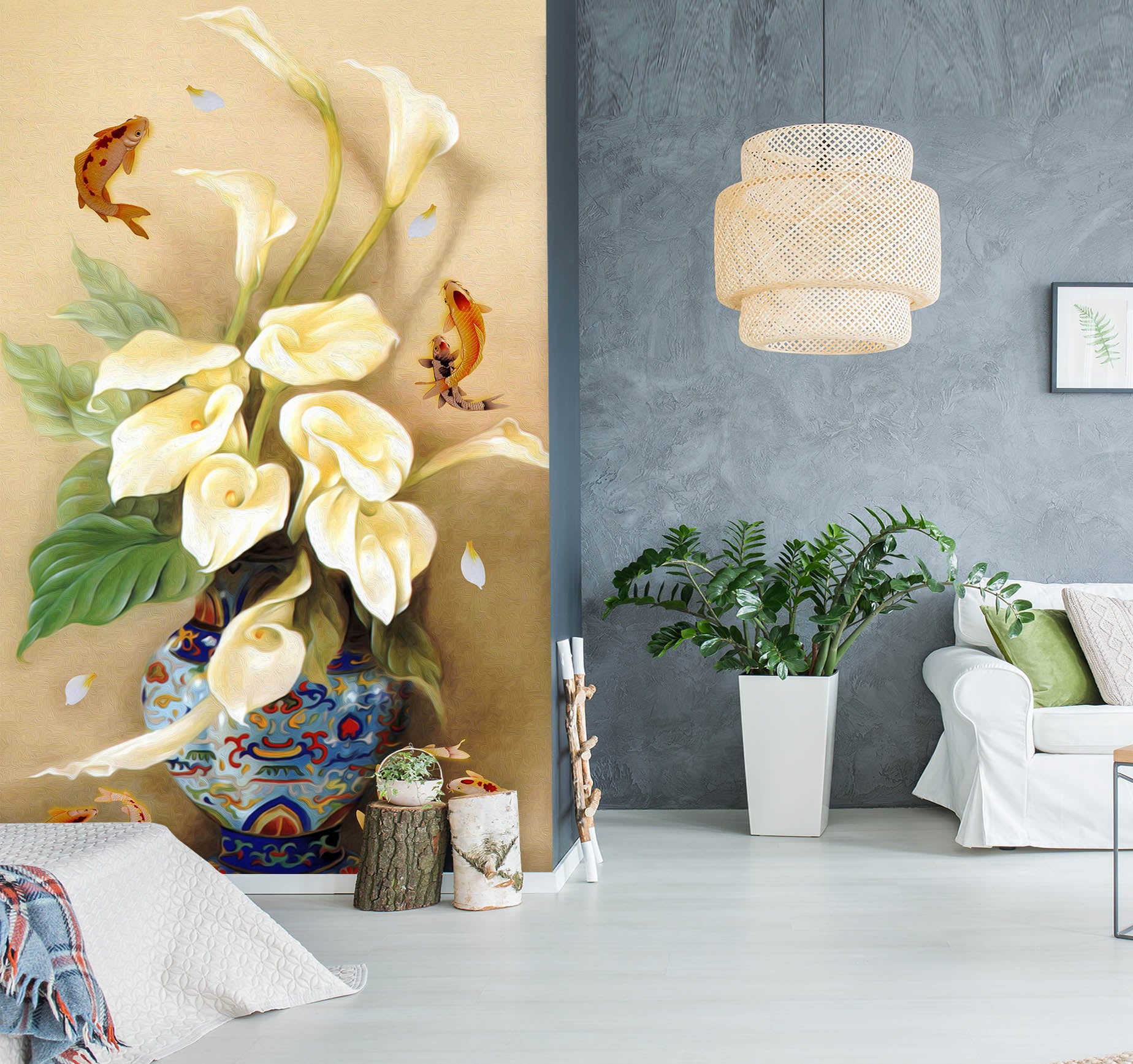 3D White Flowers 1864 Wall Murals