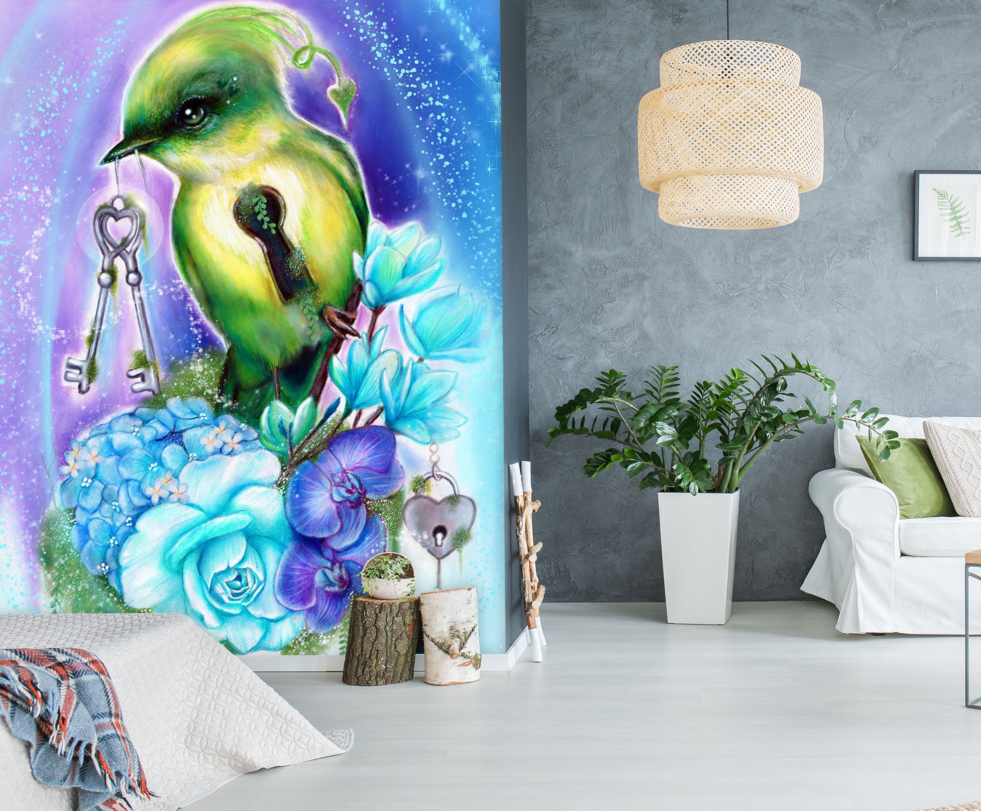 3D Green Bird Key 8482 Sheena Pike Wall Mural Wall Murals