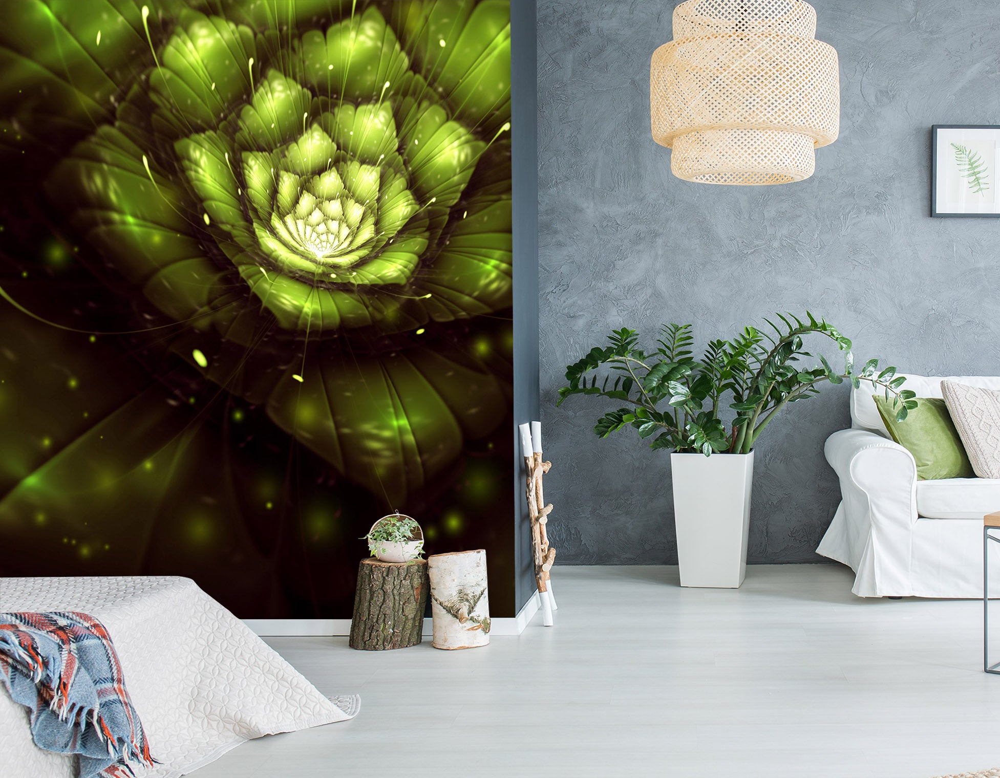 3D Green Lotus 2027 Wall Murals