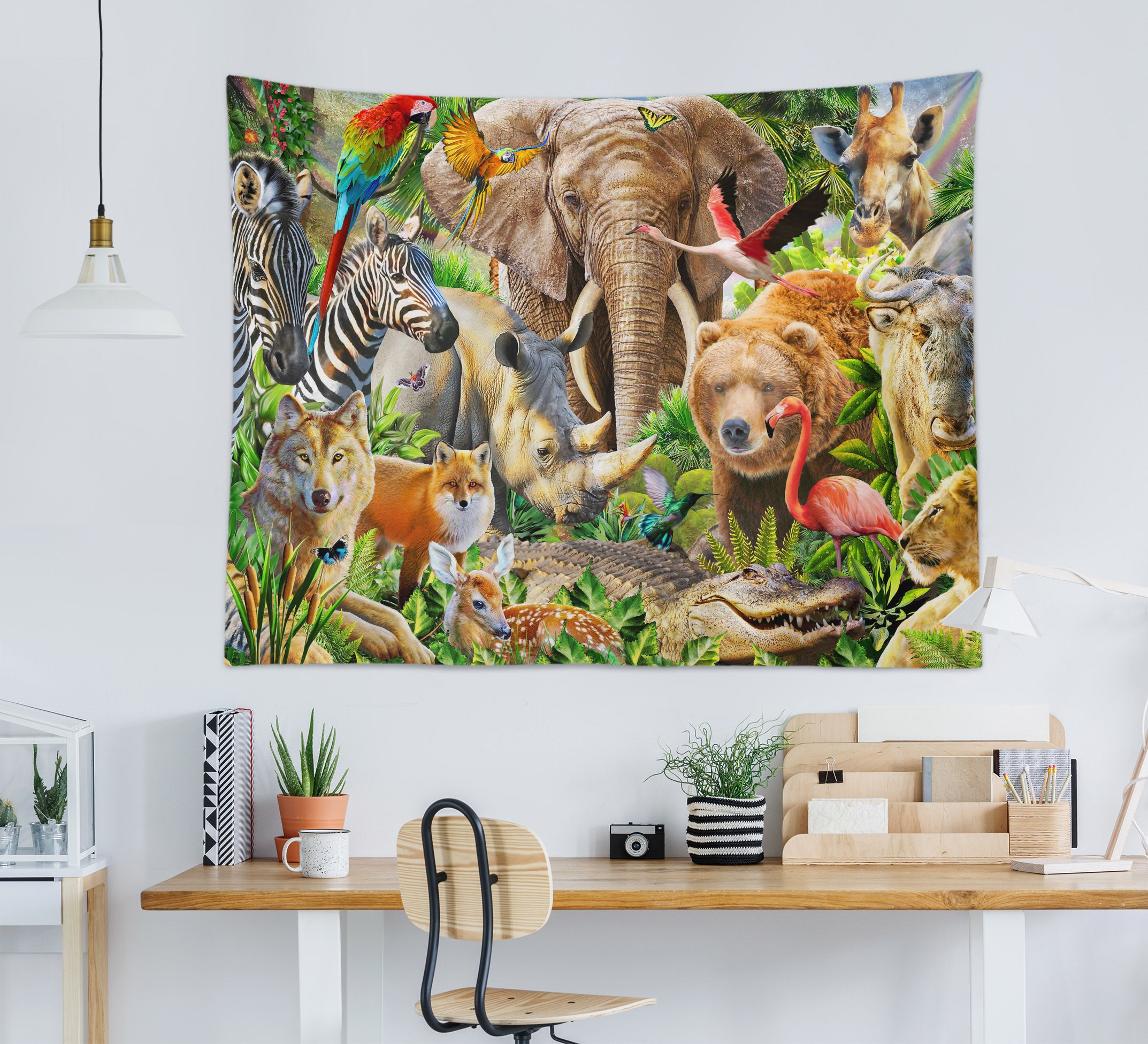 3D Elephant Zebra 729 Adrian Chesterman Tapestry Hanging Cloth Hang