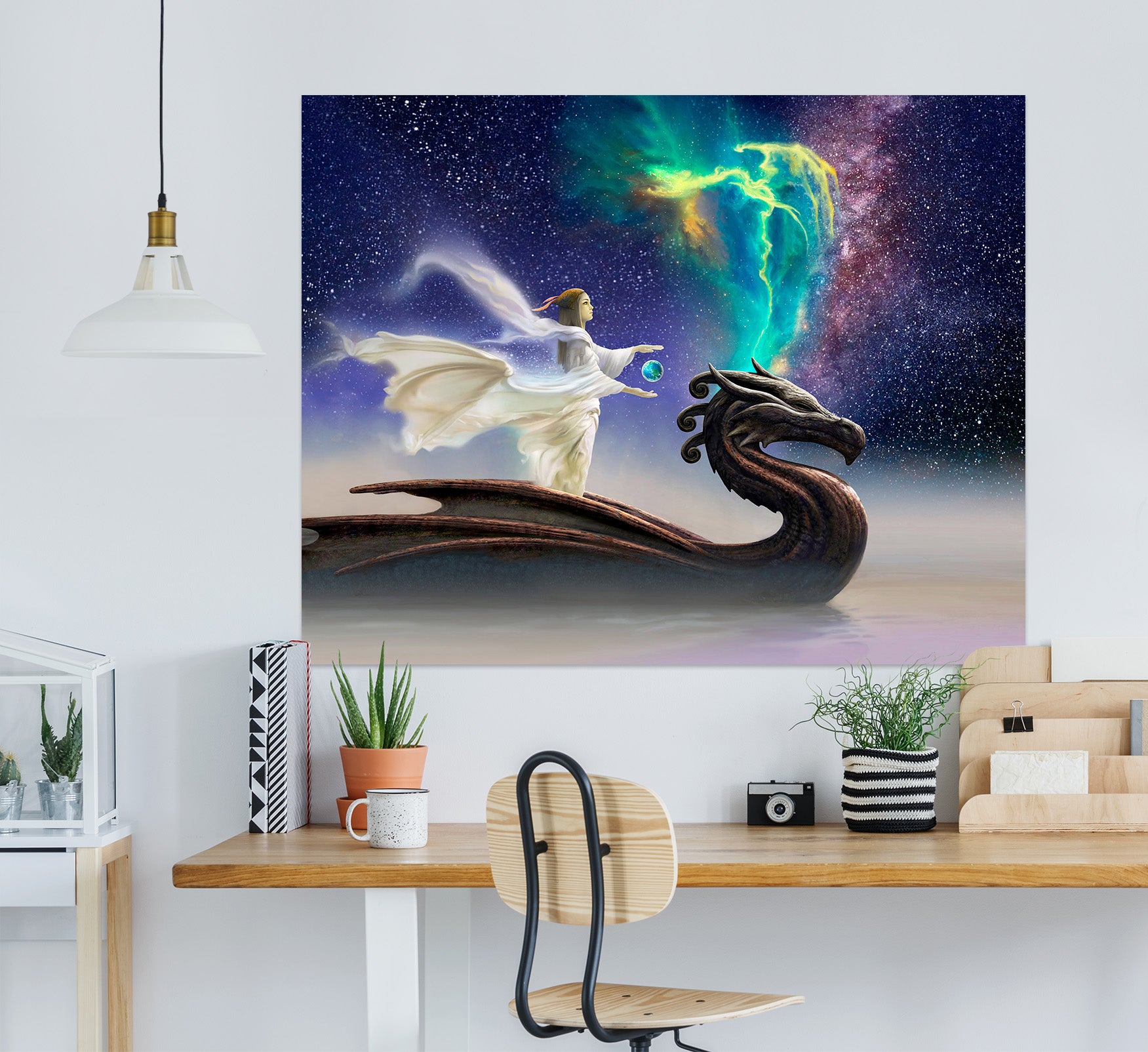 3D Starry Sky Woman Dragon 8071 Ciruelo Wall Sticker