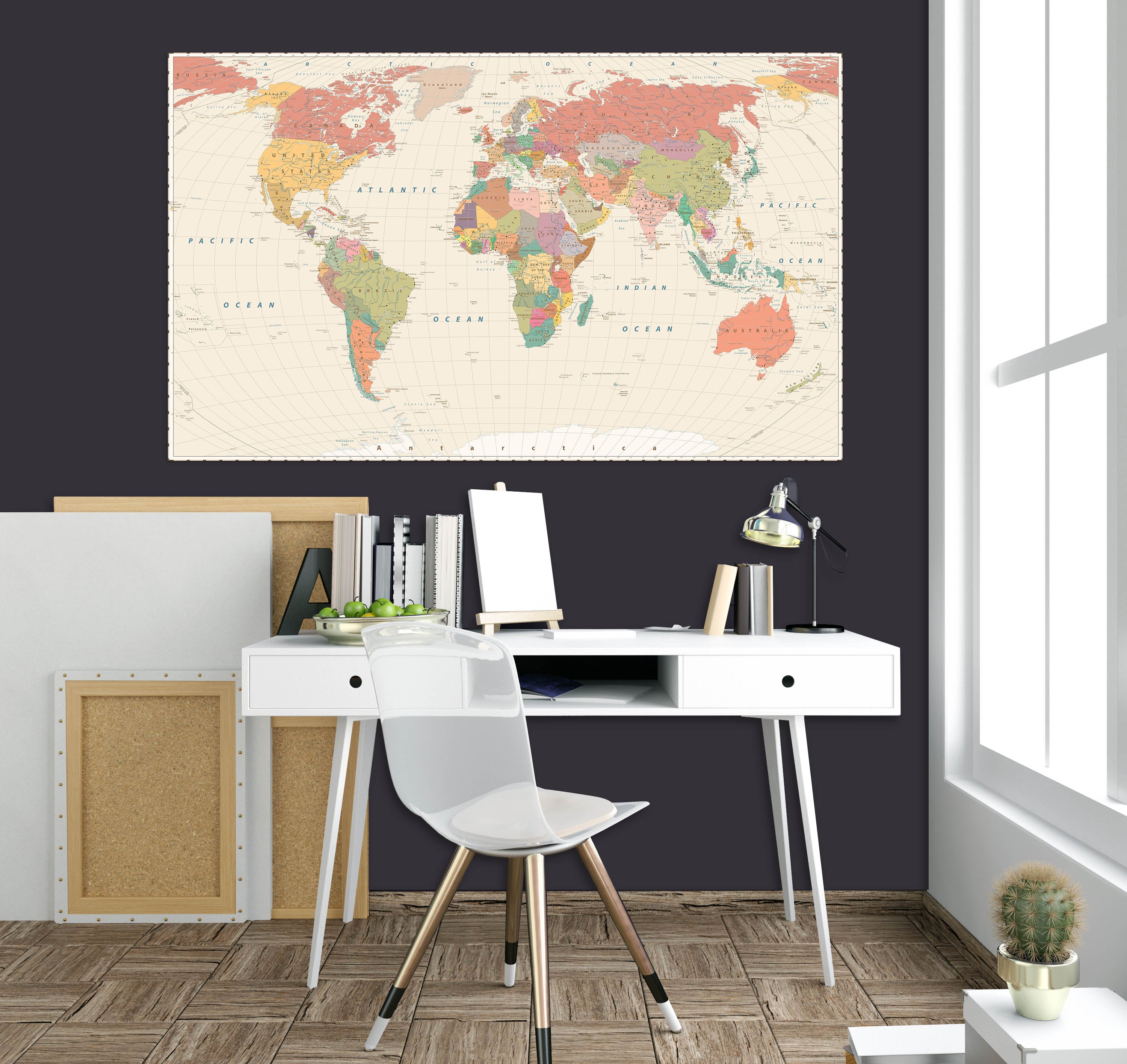 3D Yellow World Map 1089 Wall Sticker