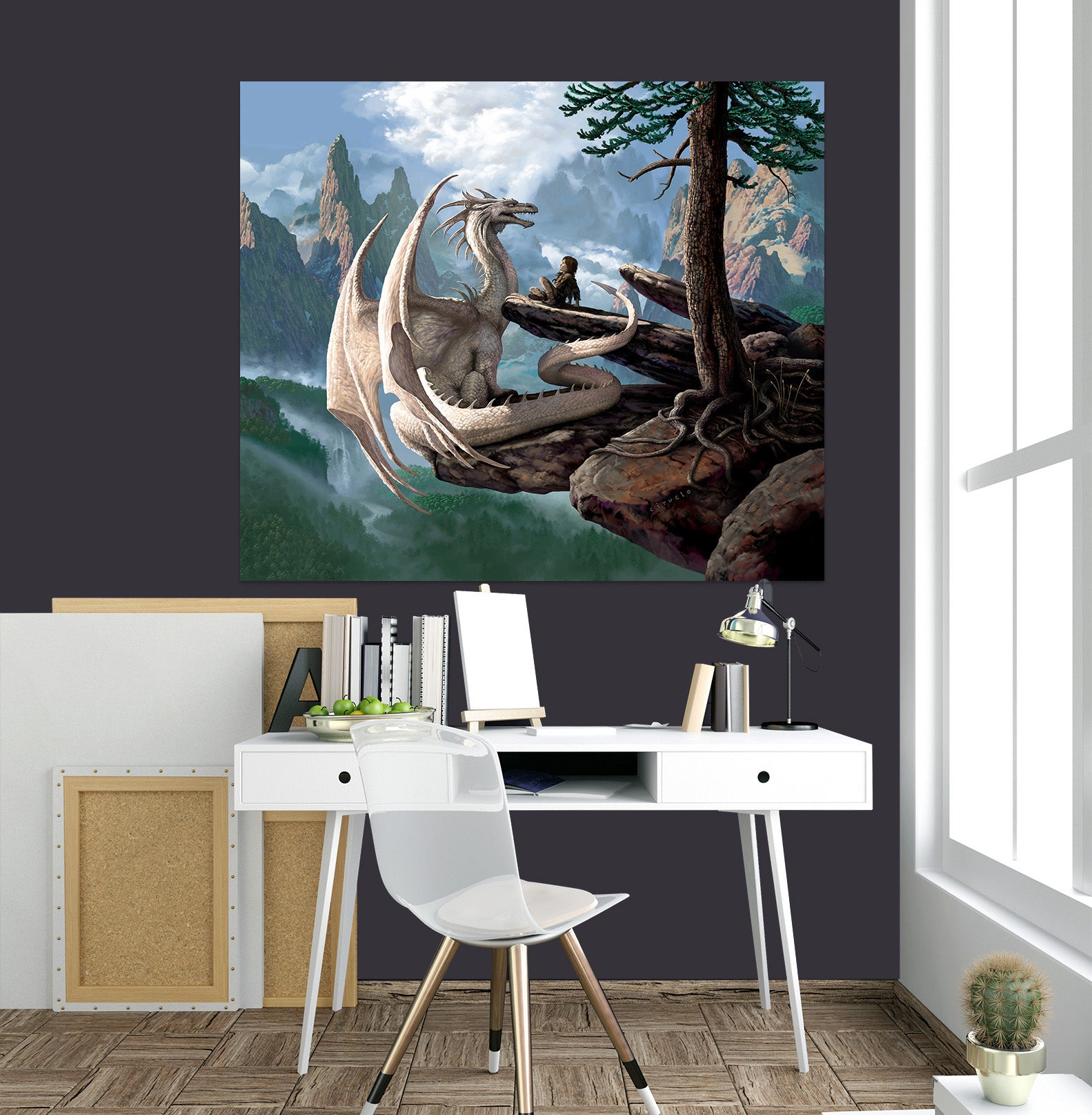 3D Mountain White Dragon 8045 Ciruelo Wall Sticker