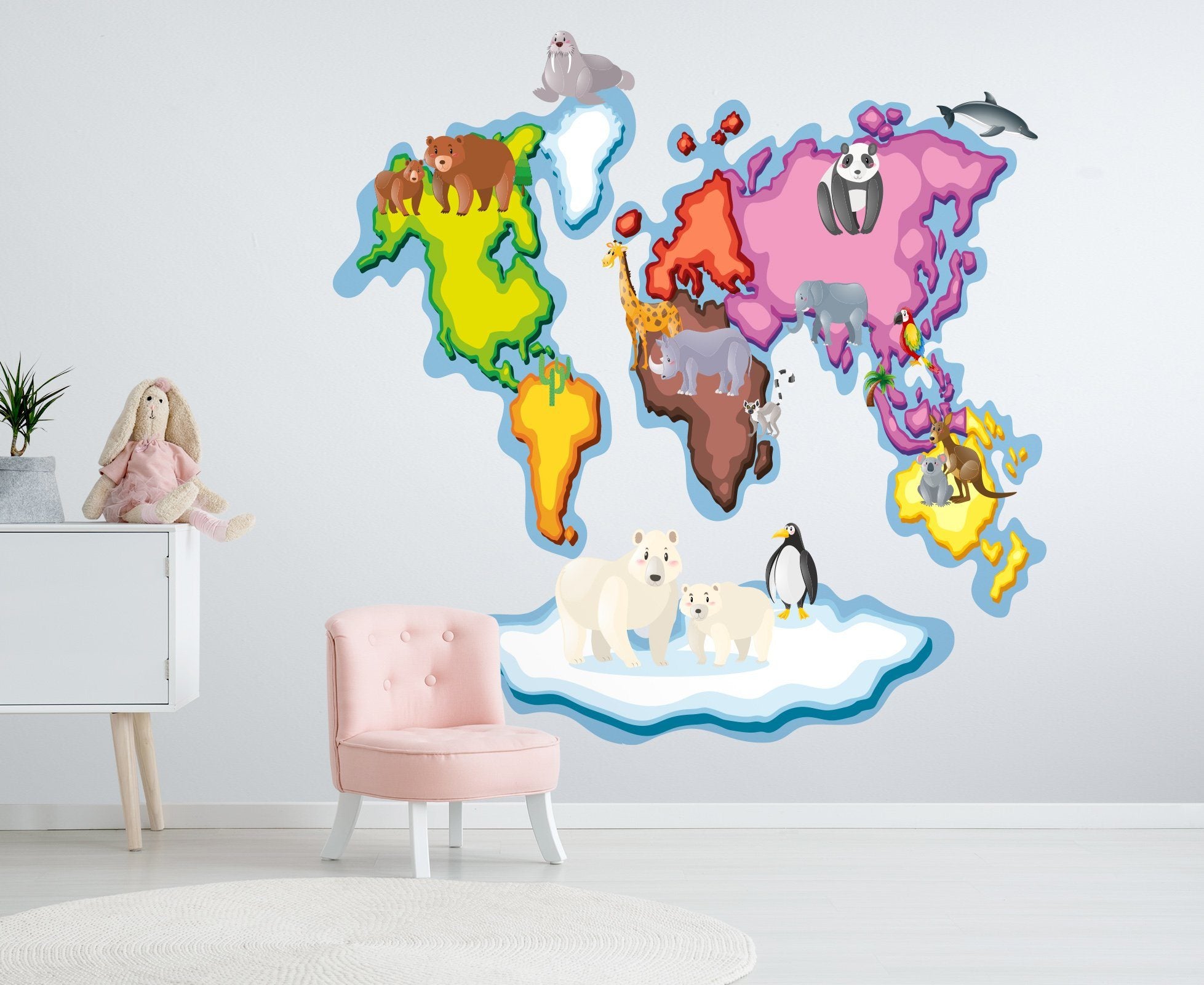 3D Color Animal Map 180 Wall Stickers Wallpaper AJ Wallpaper 