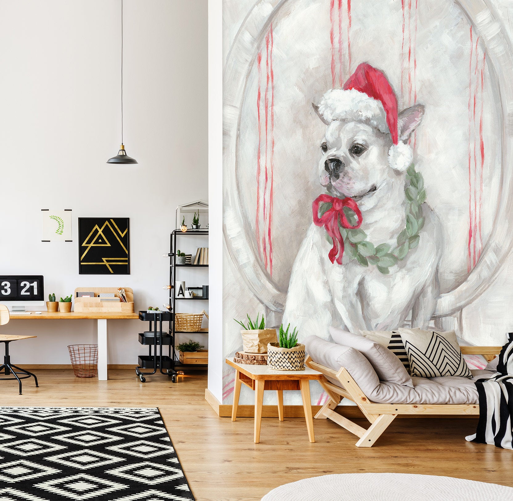 3D Dog Santa Hat 4016 Debi Coules Wall Mural Wall Murals