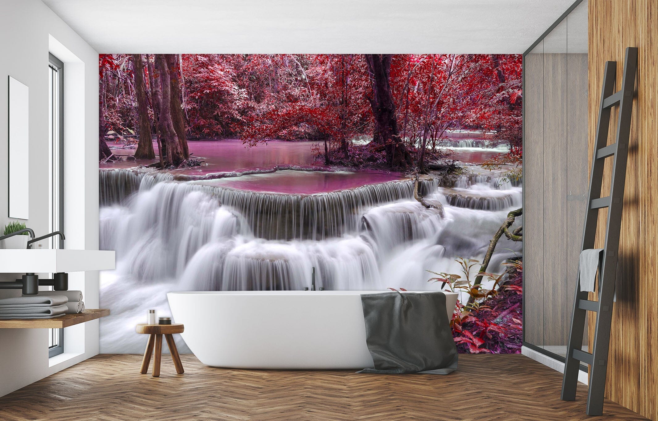 3D Waterfall Red 095 Wall Murals Wallpaper AJ Wallpaper 2 