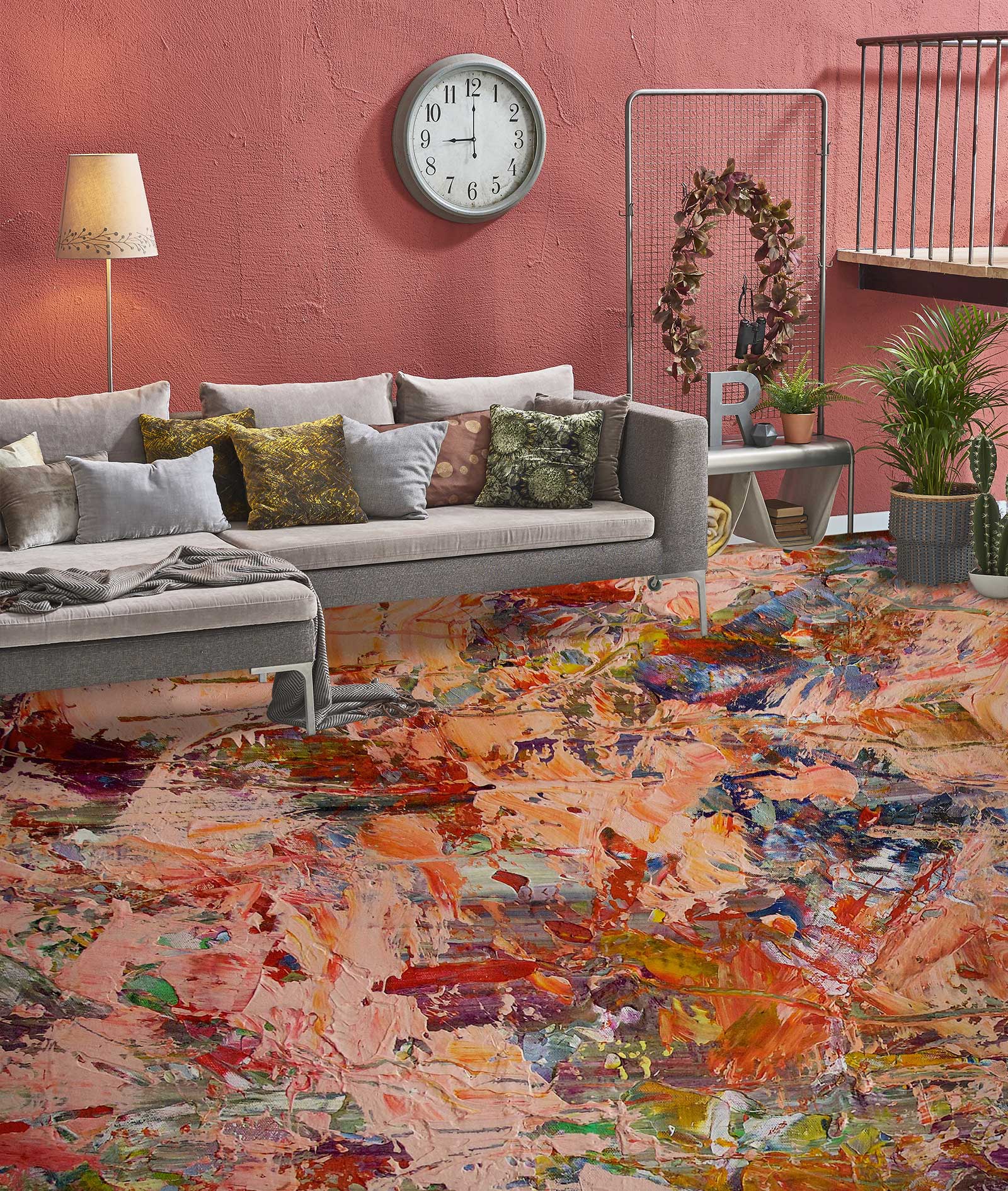 3D Red Paint Pattern 9665 Allan P. Friedlander Floor Mural