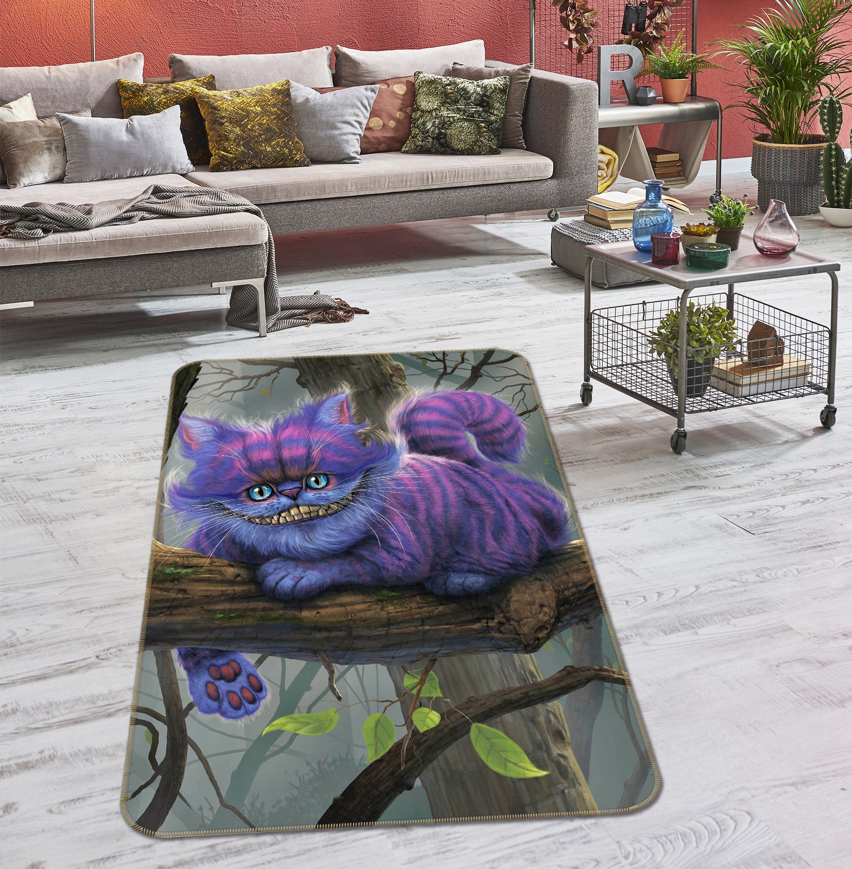 3D Purple Smiling Cat 84208 Vincent Hie Rug Non Slip Rug Mat