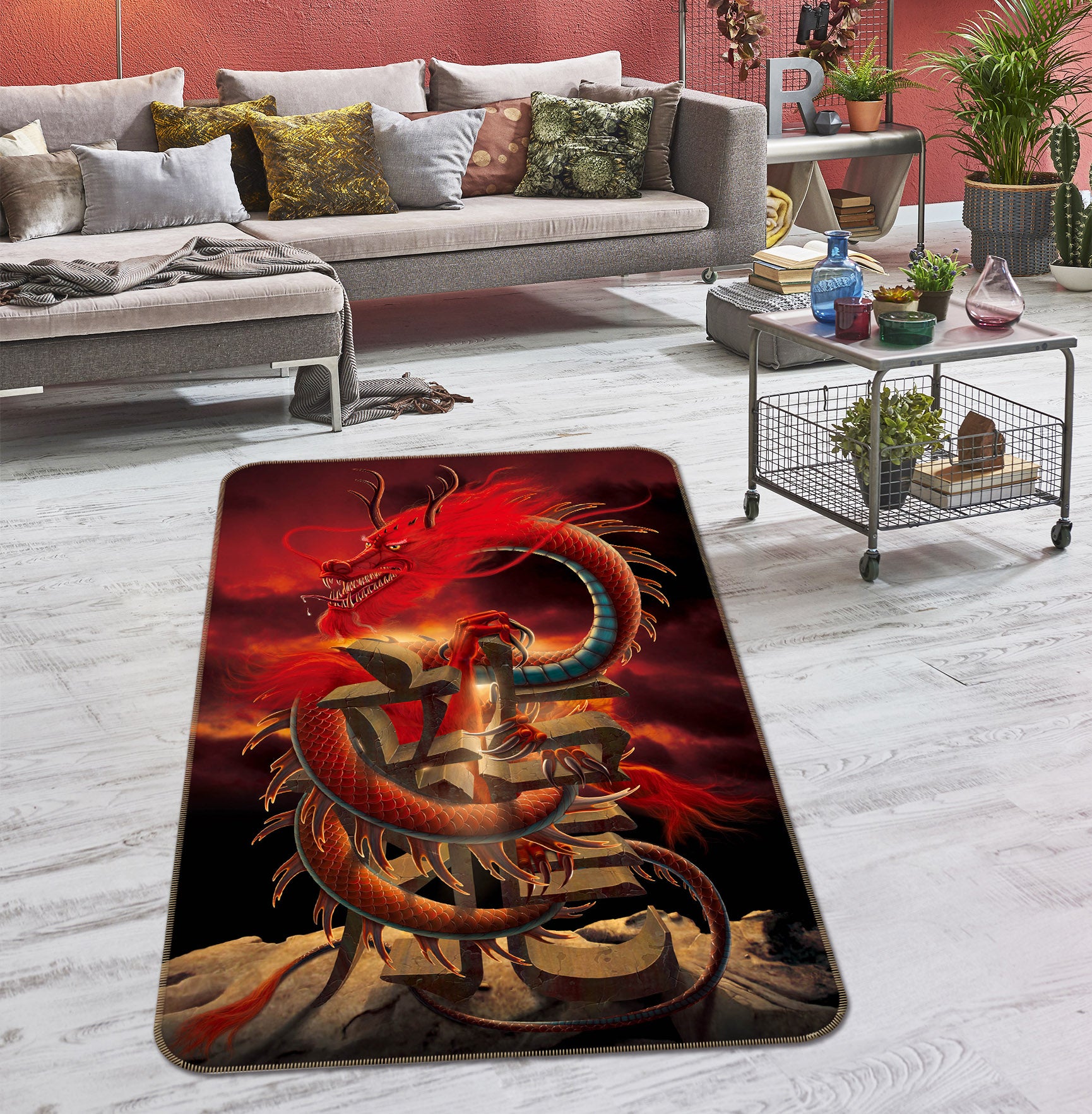 3D Red Dragon 84209 Vincent Hie Rug Non Slip Rug Mat