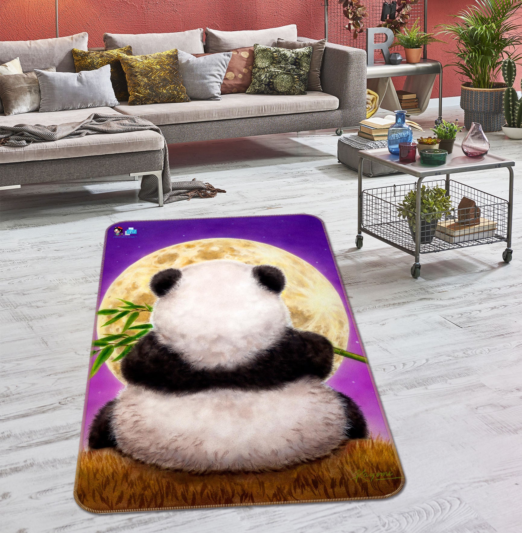 3D Panda Back View 5691 Kayomi Harai Rug Non Slip Rug Mat