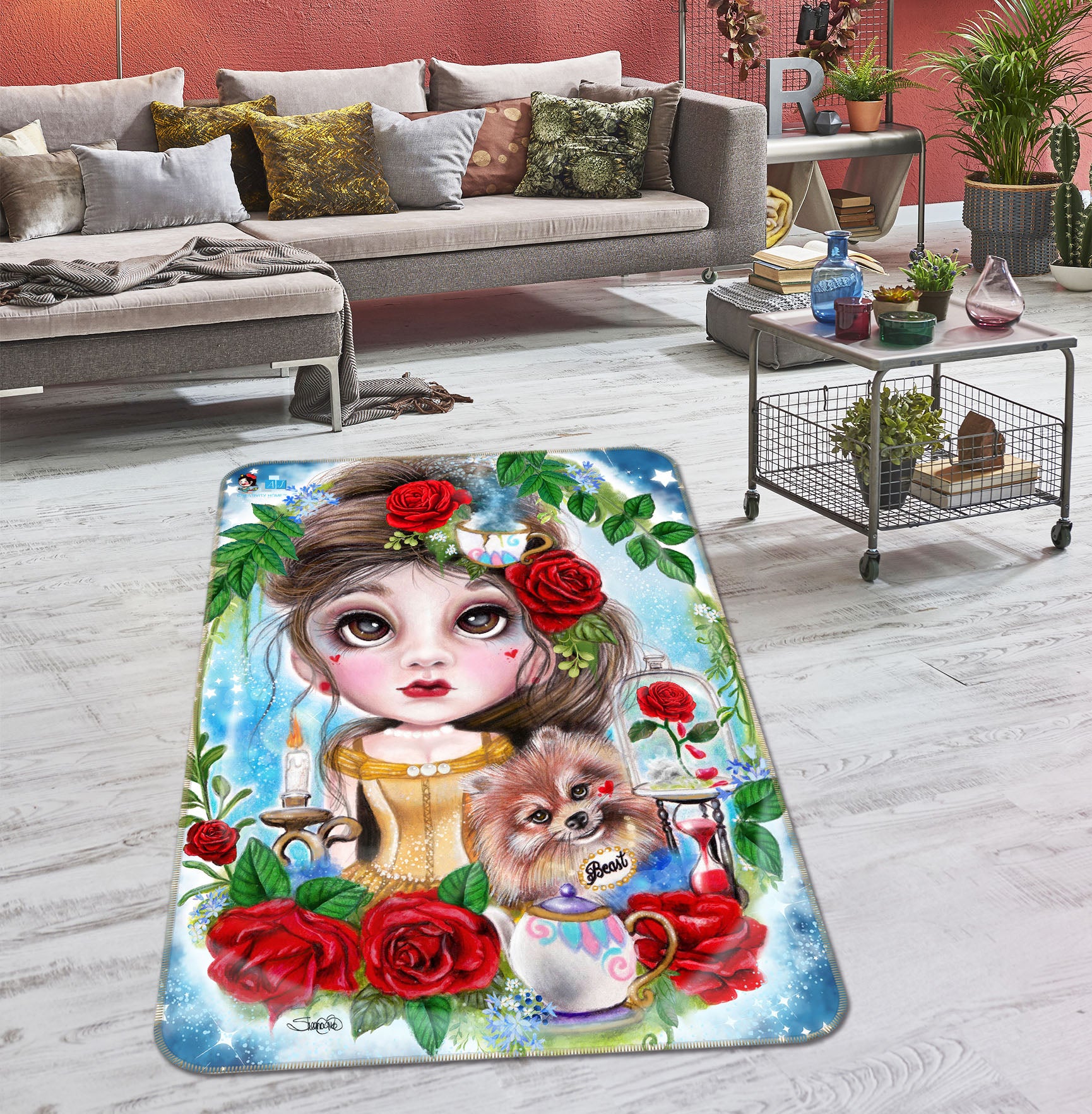 3D Red Rose Girl 8511 Sheena Pike Rug Non Slip Rug Mat