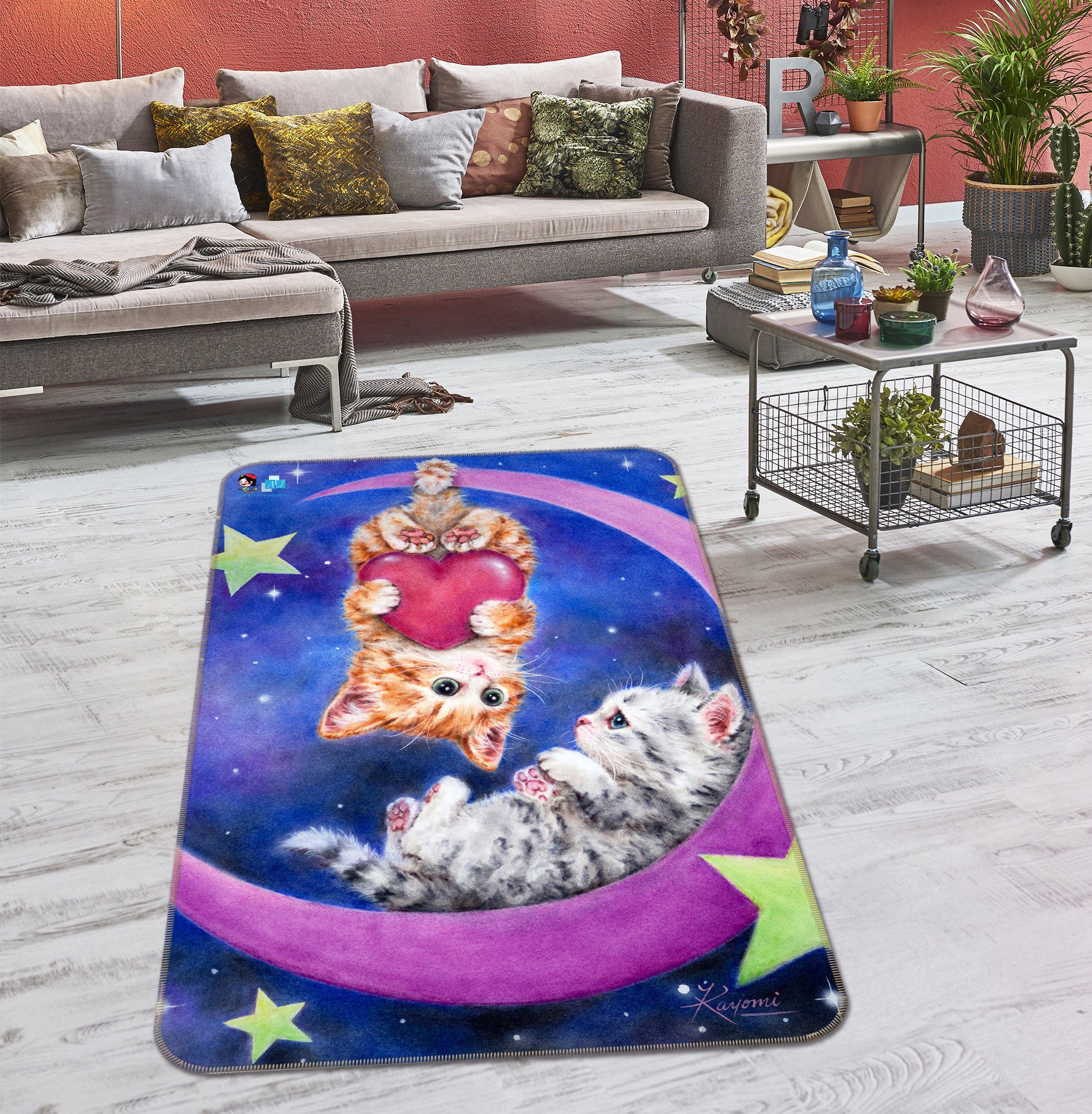 3D Moon Love Cat 5742 Kayomi Harai Rug Non Slip Rug Mat