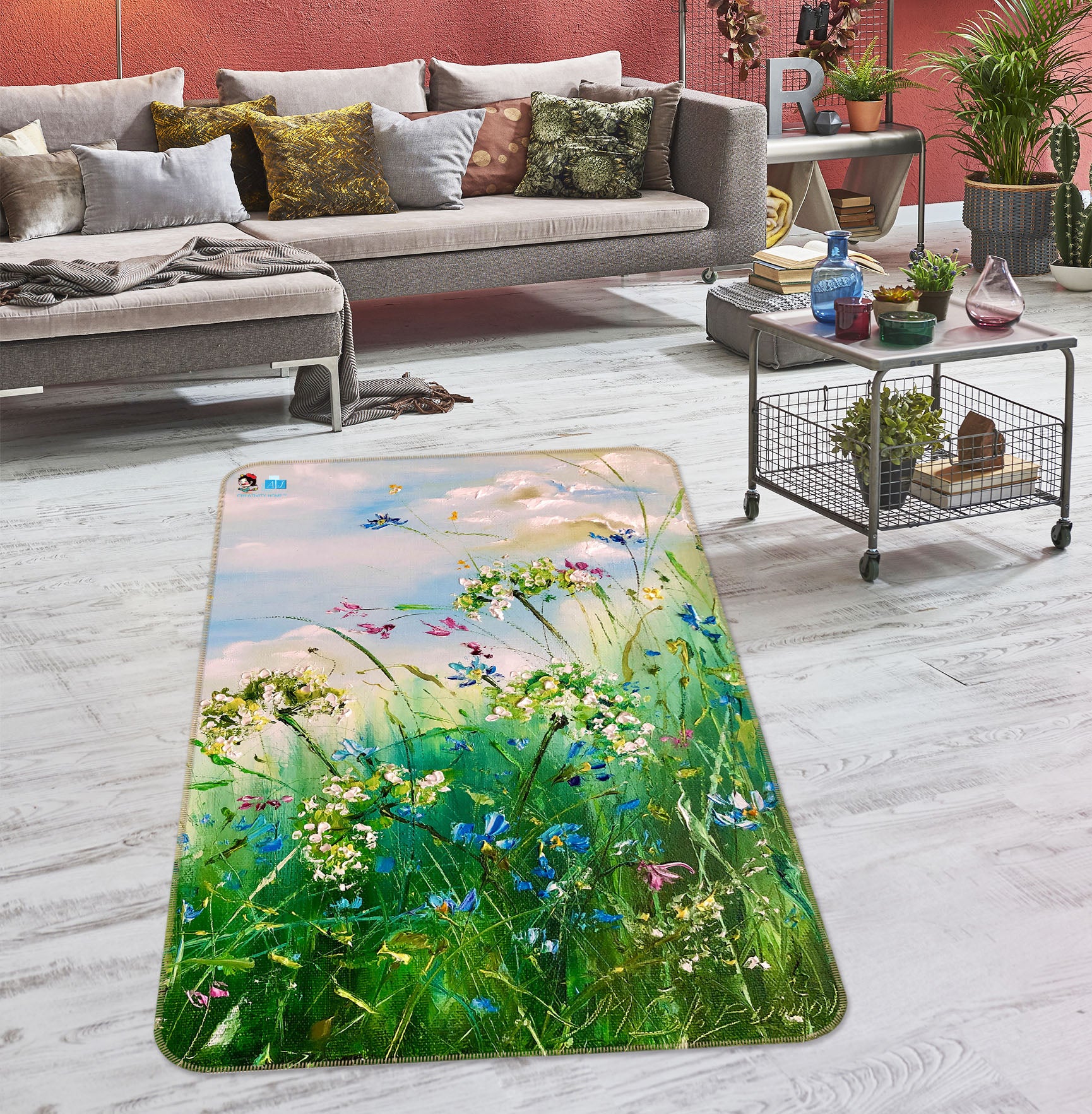 3D Green Grass Flower 1279 Skromova Marina Rug Non Slip Rug Mat