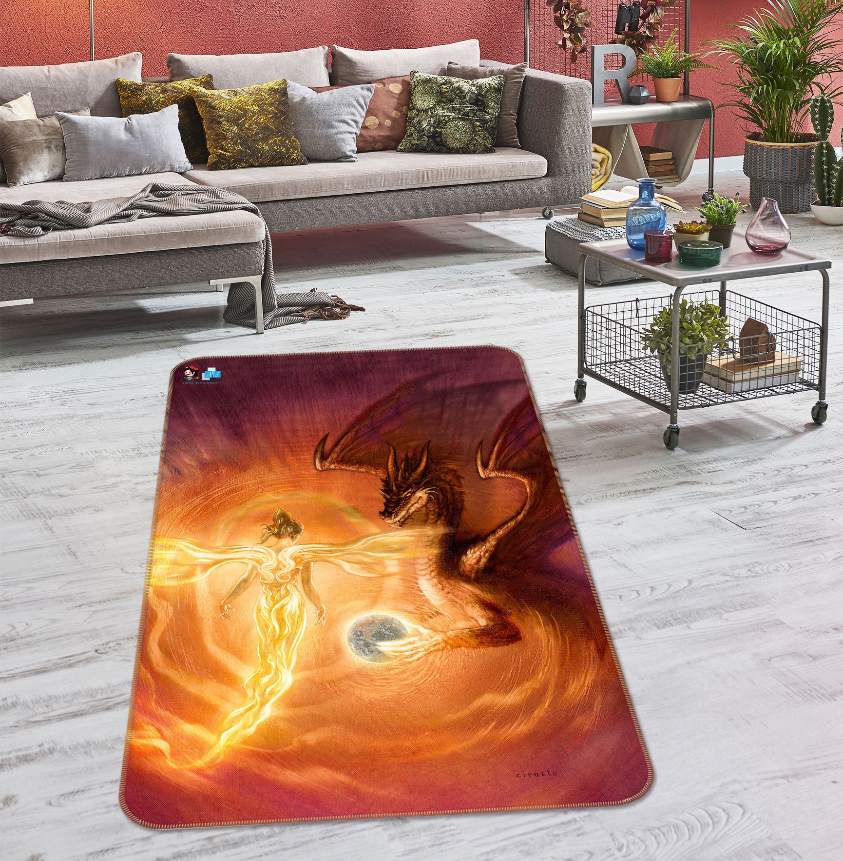 3D Elf Dragon 6038 Ciruelo Rug Non Slip Rug Mat