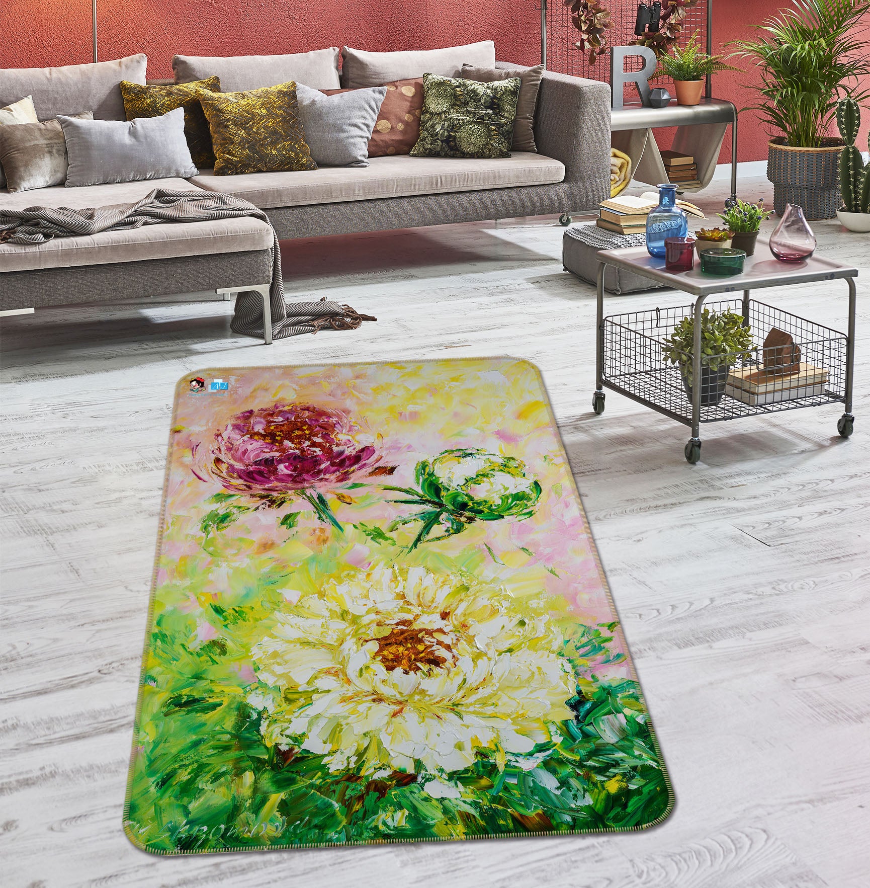 3D Painted Chrysanthemum 1289 Skromova Marina Rug Non Slip Rug Mat