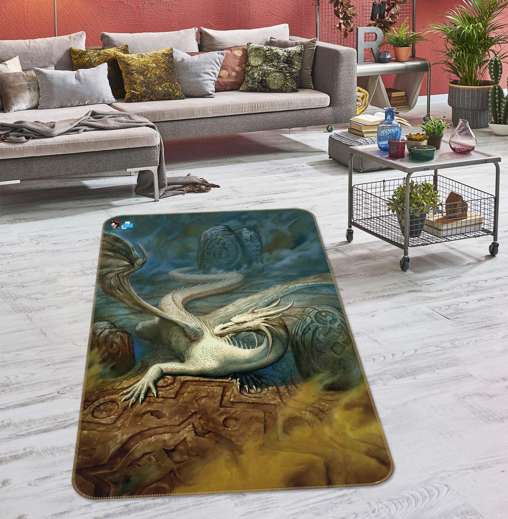 3D White Dragon 6033 Ciruelo Rug Non Slip Rug Mat