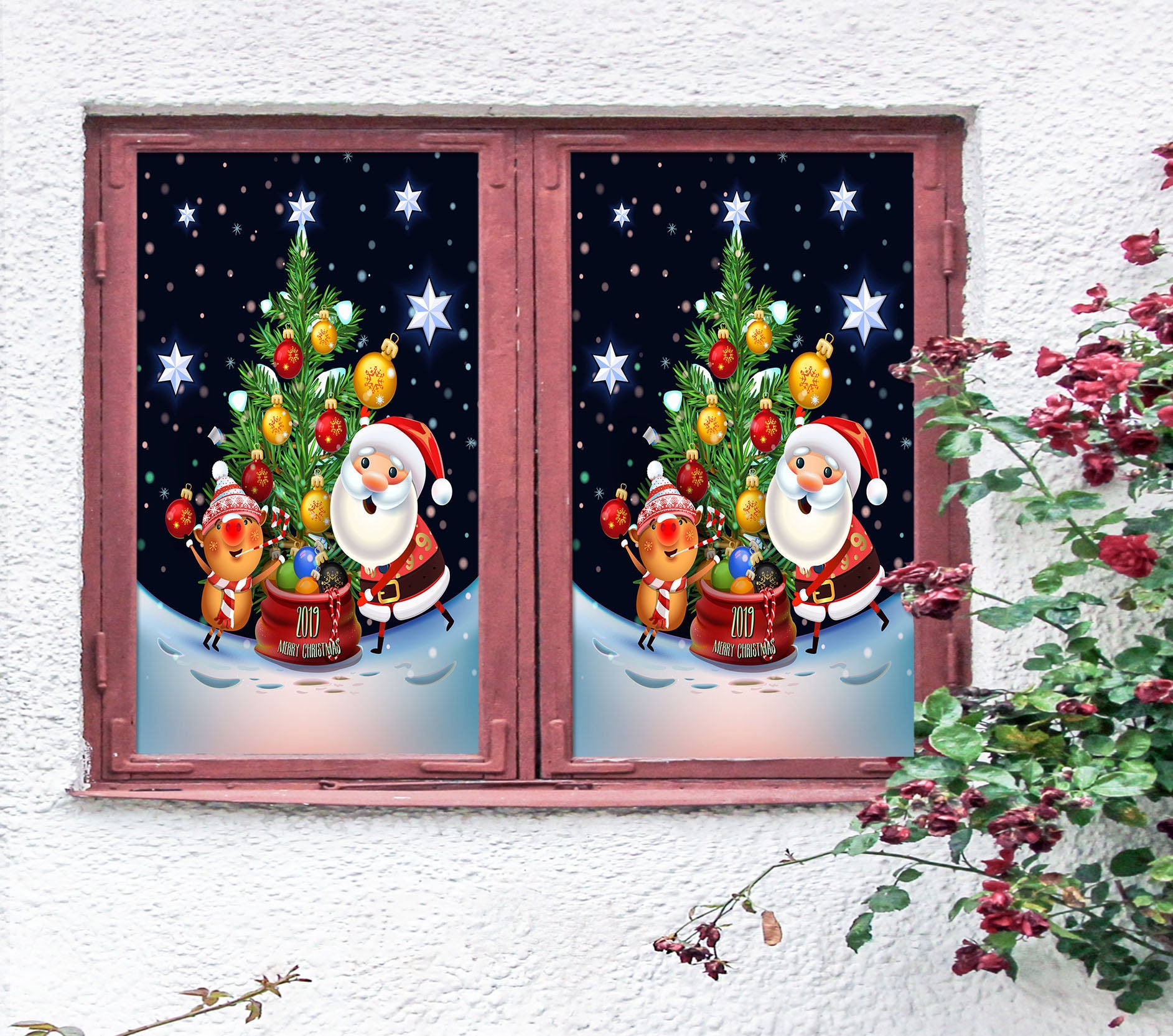 3D Santa Claus 43134 Christmas Window Film Print Sticker Cling Stained Glass Xmas