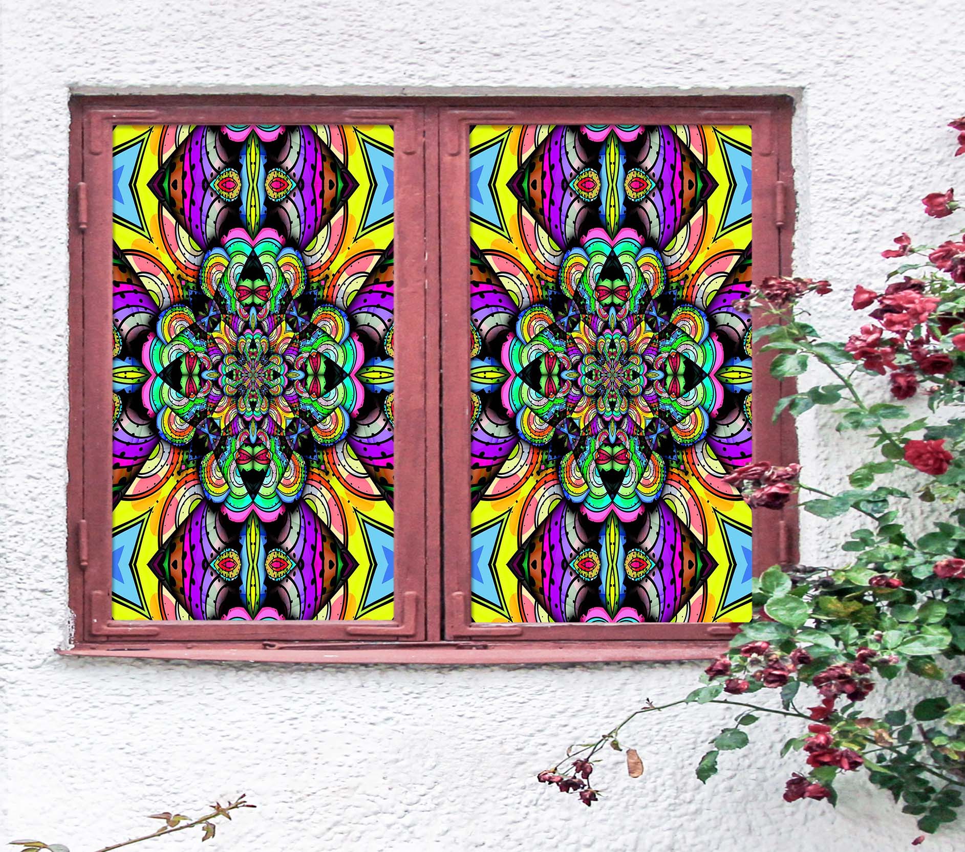 3D Color Flower 093 Window Film Print Sticker Cling Stained Glass UV Block