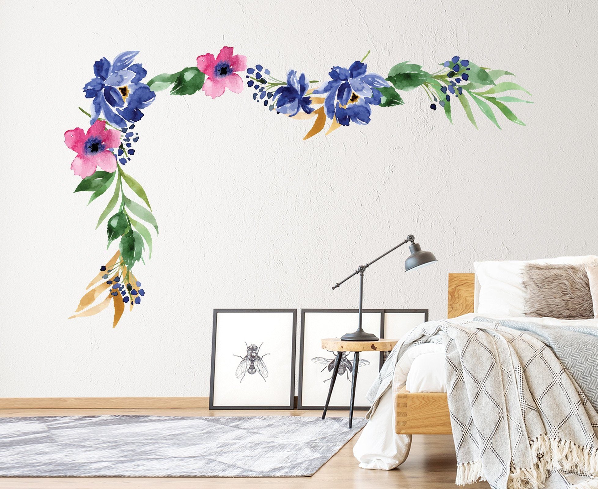 3D Gouache Blue Flower 216 Wall Stickers Wallpaper AJ Wallpaper 