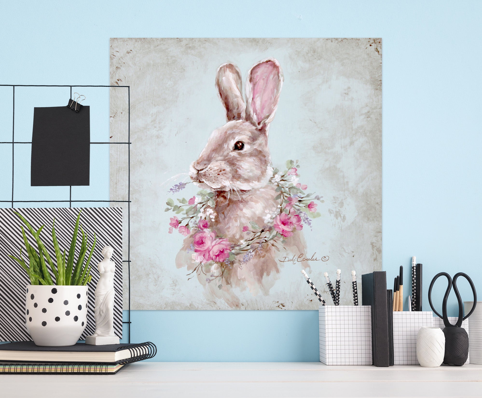 3D Rabbit Wreath 053 Debi Coules Wall Sticker