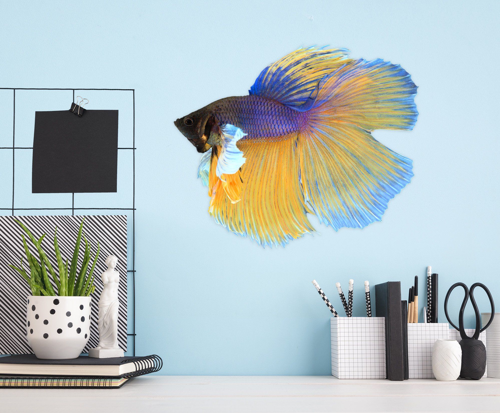 3D Blue-yellow Goldfish Tail 044 Animals Wall Stickers Wallpaper AJ Wallpaper 