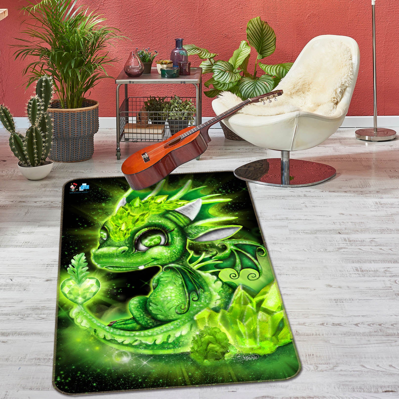 3D Green Crystal Dragon 8519 Sheena Pike Rug Non Slip Rug Mat