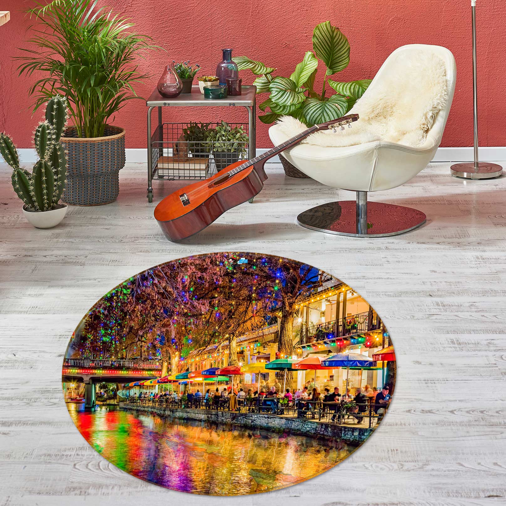 3D Colorful Lights Night 5048 Beth Sheridan Rug Round Non Slip Rug Mat