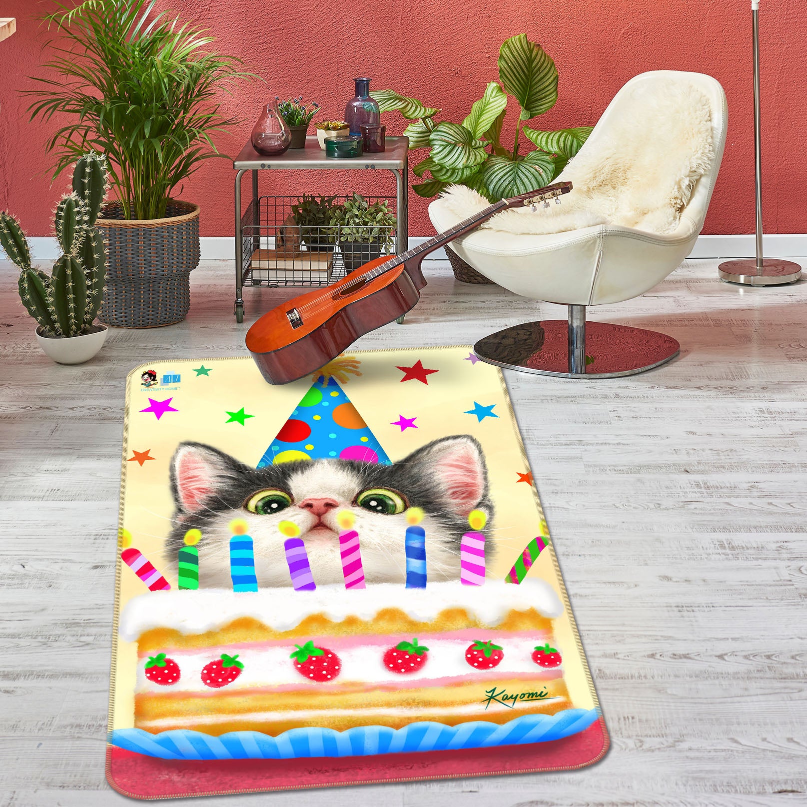 3D Birthday Cat 5675 Kayomi Harai Rug Non Slip Rug Mat