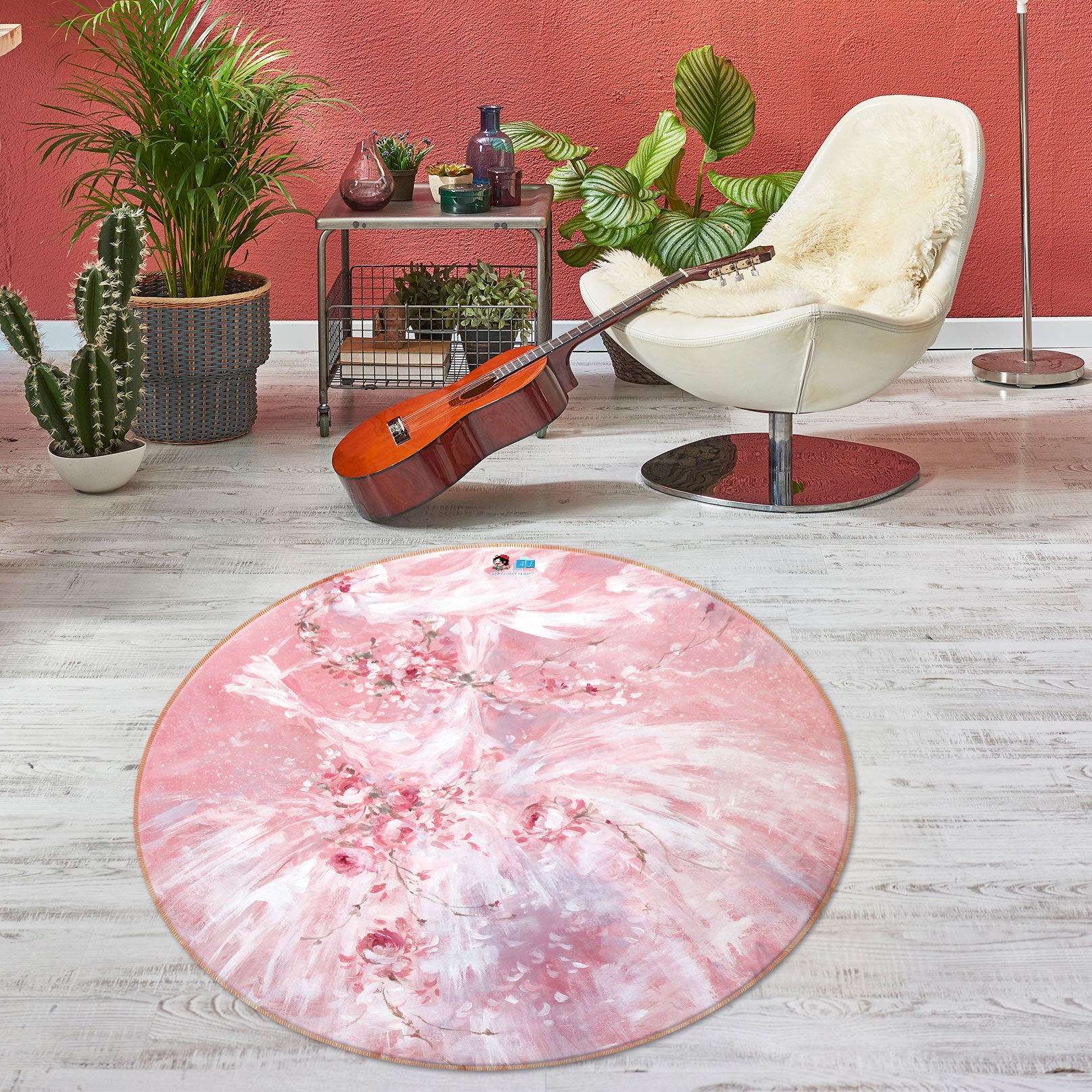 3D Pink Skirt 1190 Debi Coules Rug Round Non Slip Rug Mat