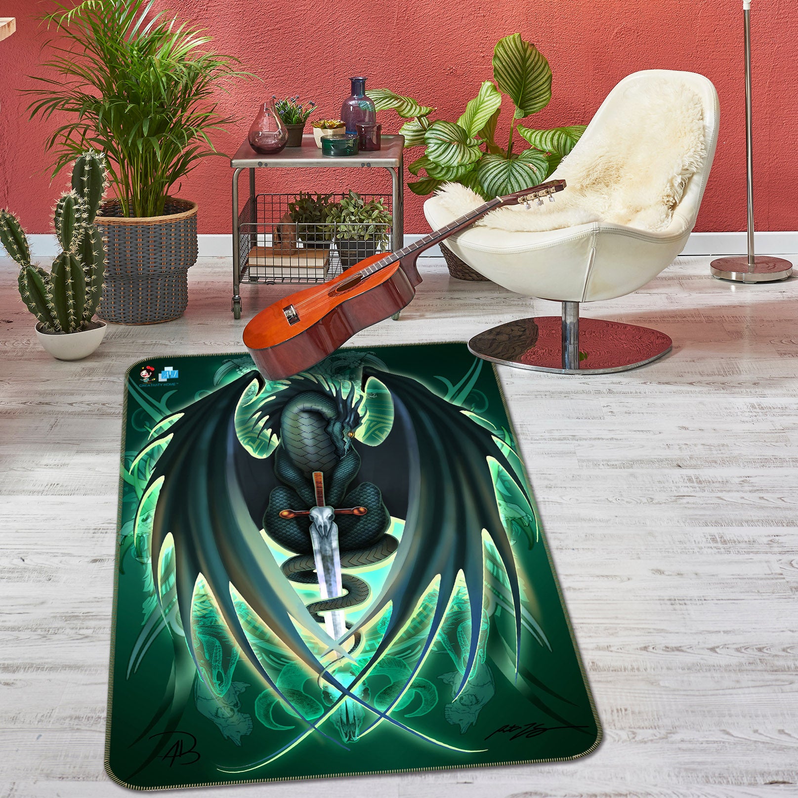 3D Green Dragon 8241 Ruth Thompson Rug Non Slip Rug Mat