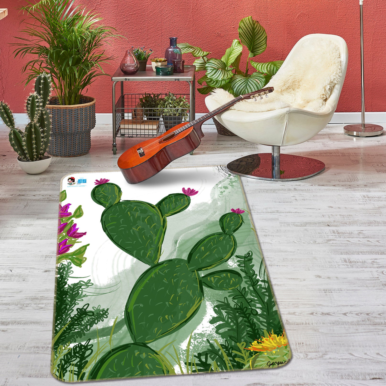 3D Green Cactus 8213 Jacqueline Reynoso Rug Non Slip Rug Mat