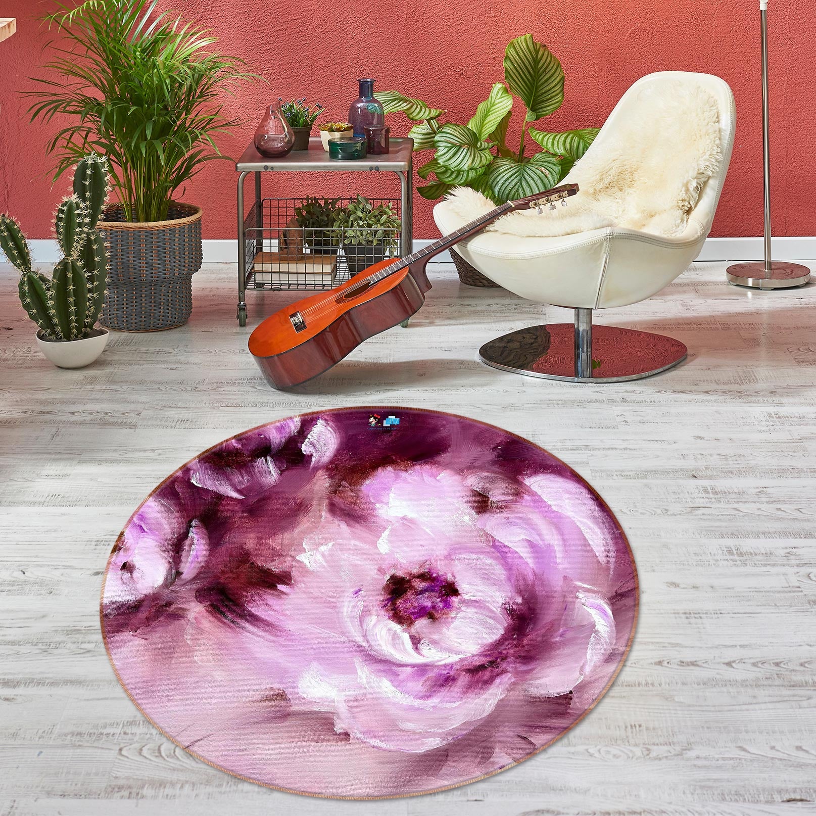 3D Pink Flower 766 Skromova Marina Rug Round Non Slip Rug Mat