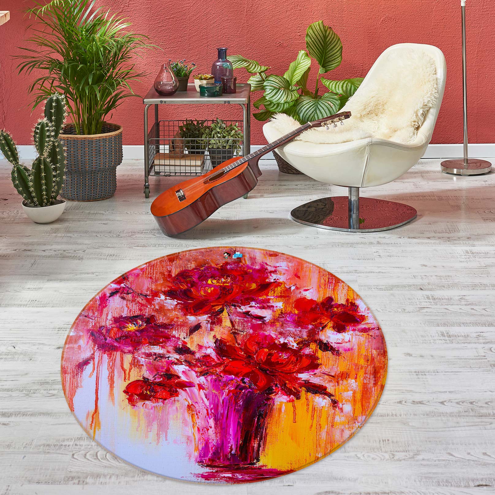 3D Flower Painting 721 Skromova Marina Rug Round Non Slip Rug Mat