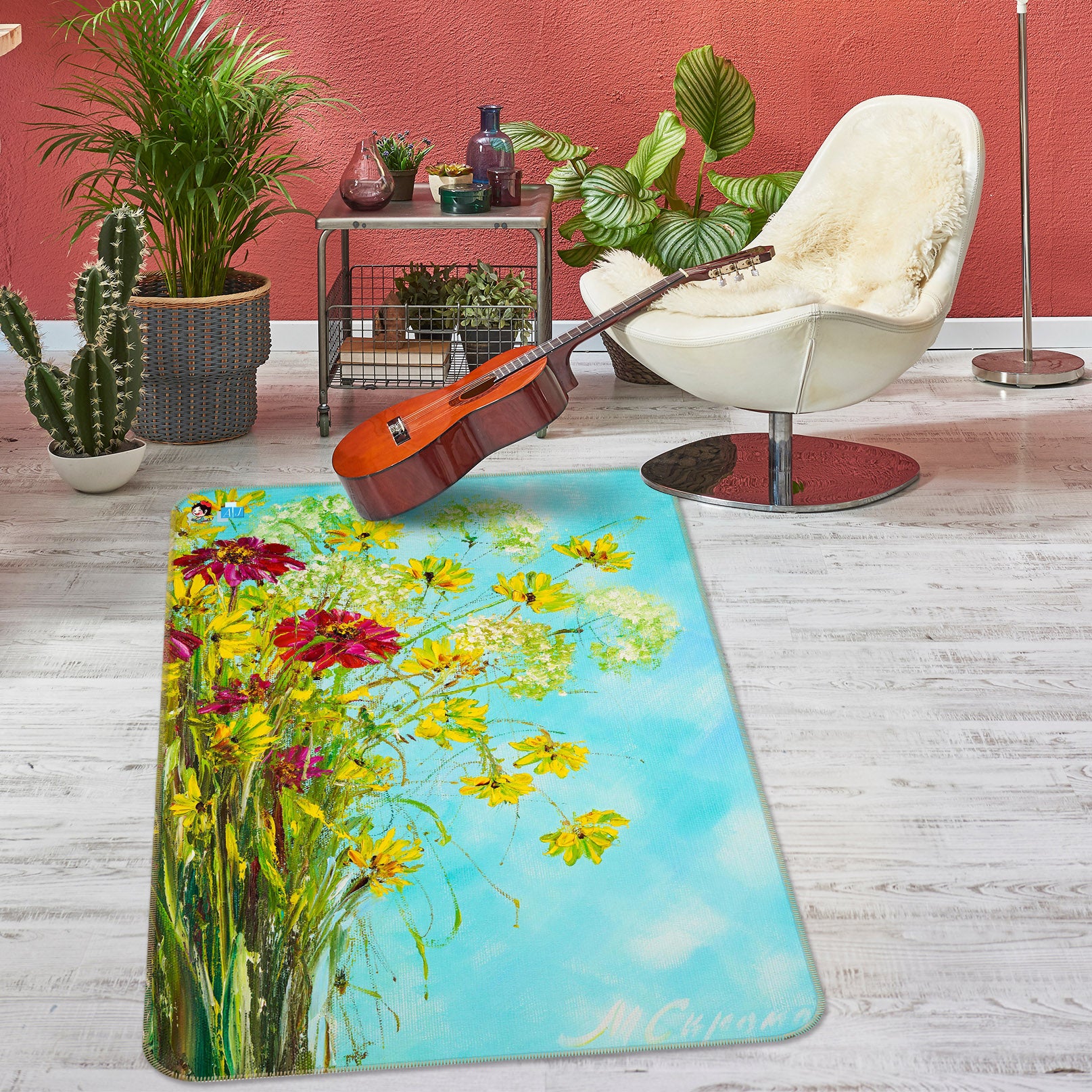 3D Yellow Flower 1265 Skromova Marina Rug Non Slip Rug Mat