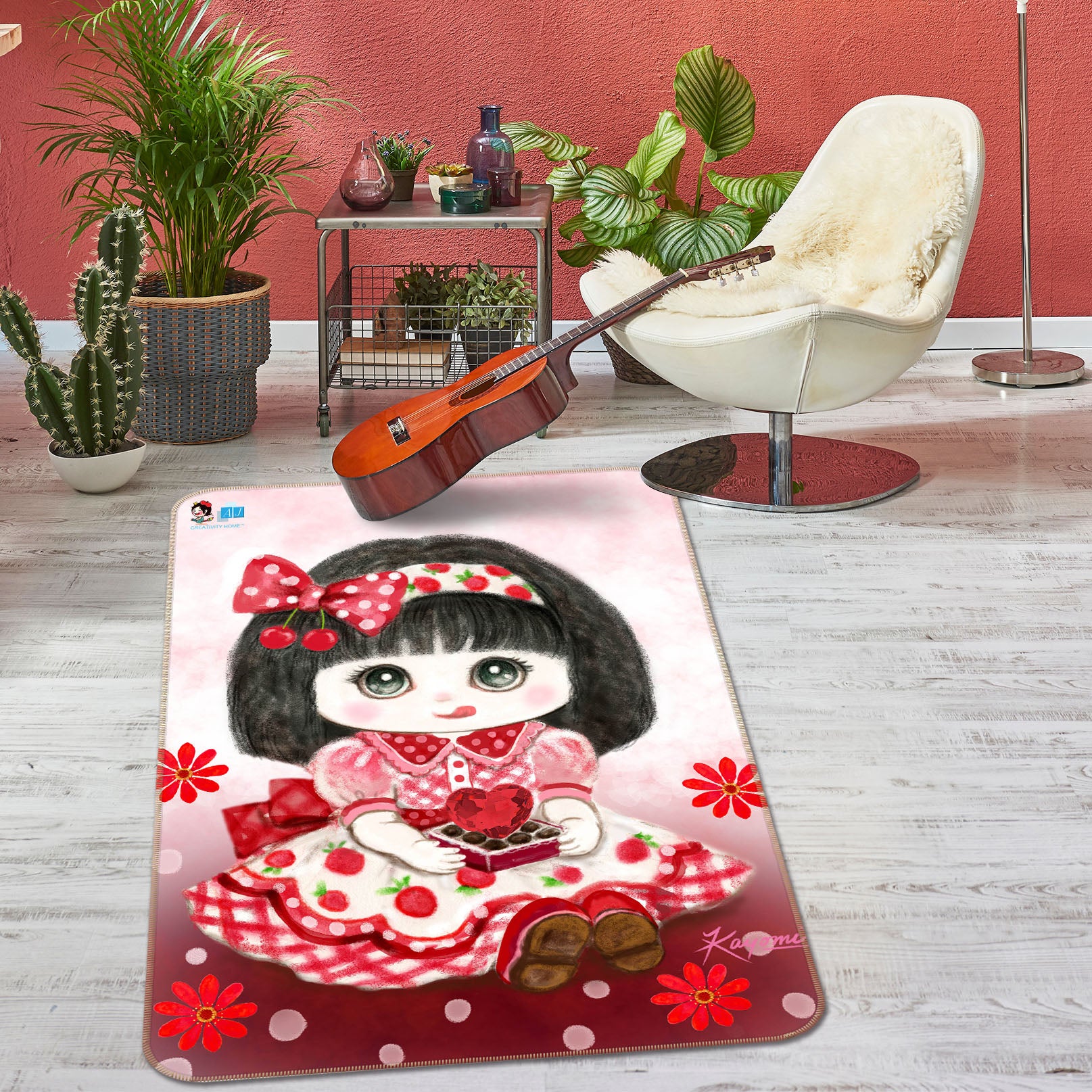 3D Strawberry Girl 5681 Kayomi Harai Rug Non Slip Rug Mat