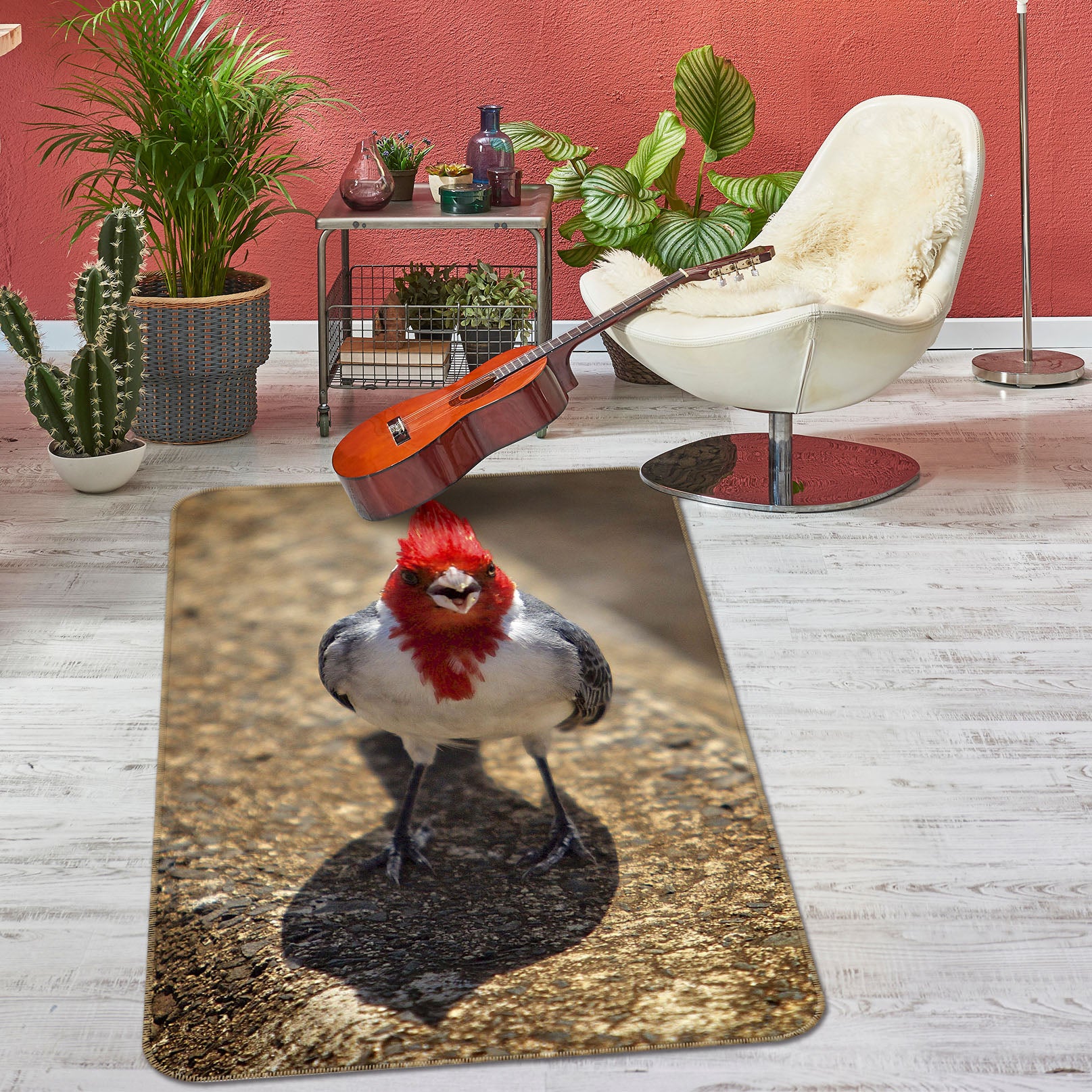 3D Red Head Bird 84090 Kathy Barefield Rug Non Slip Rug Mat