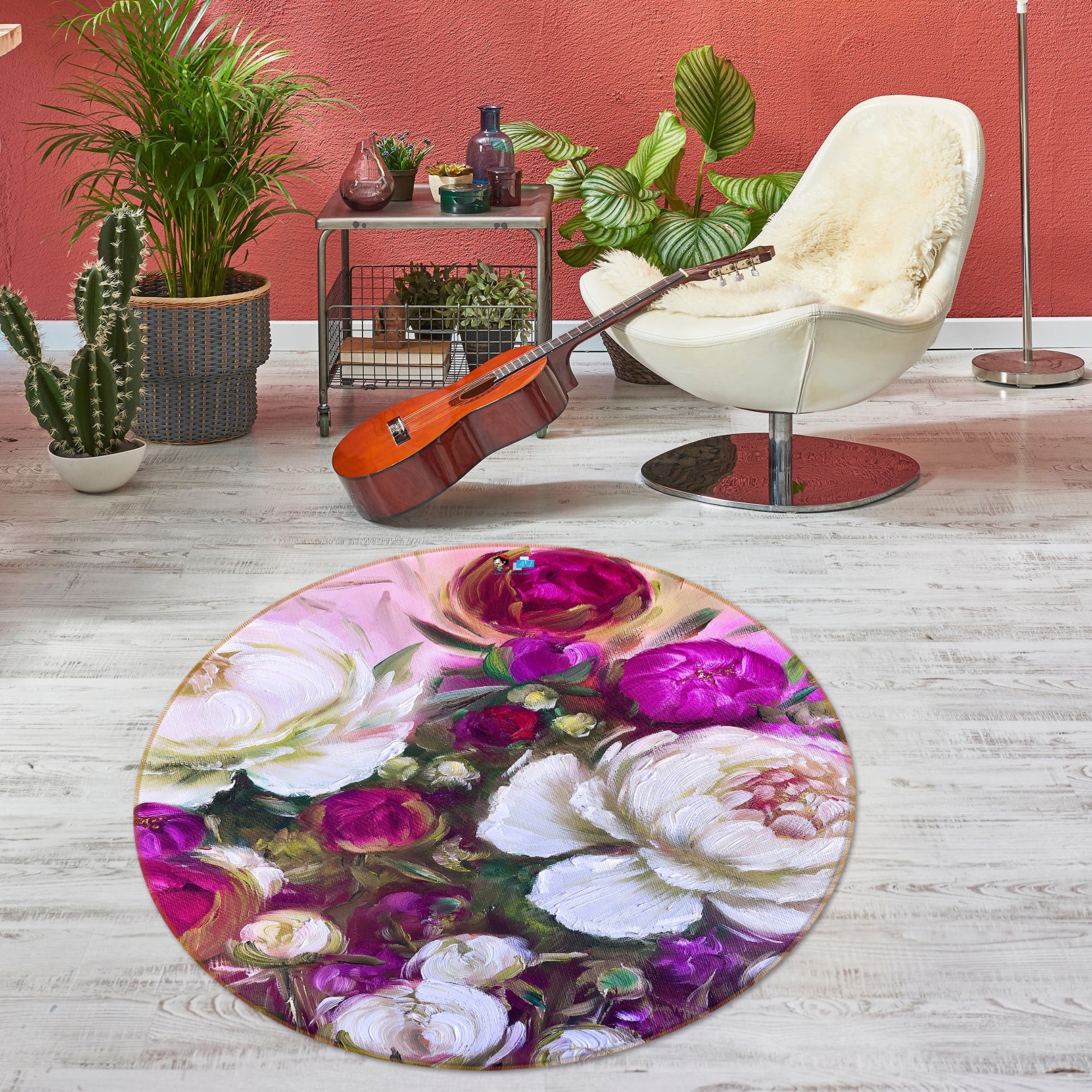 3D Bright Flowers 729 Skromova Marina Rug Round Non Slip Rug Mat