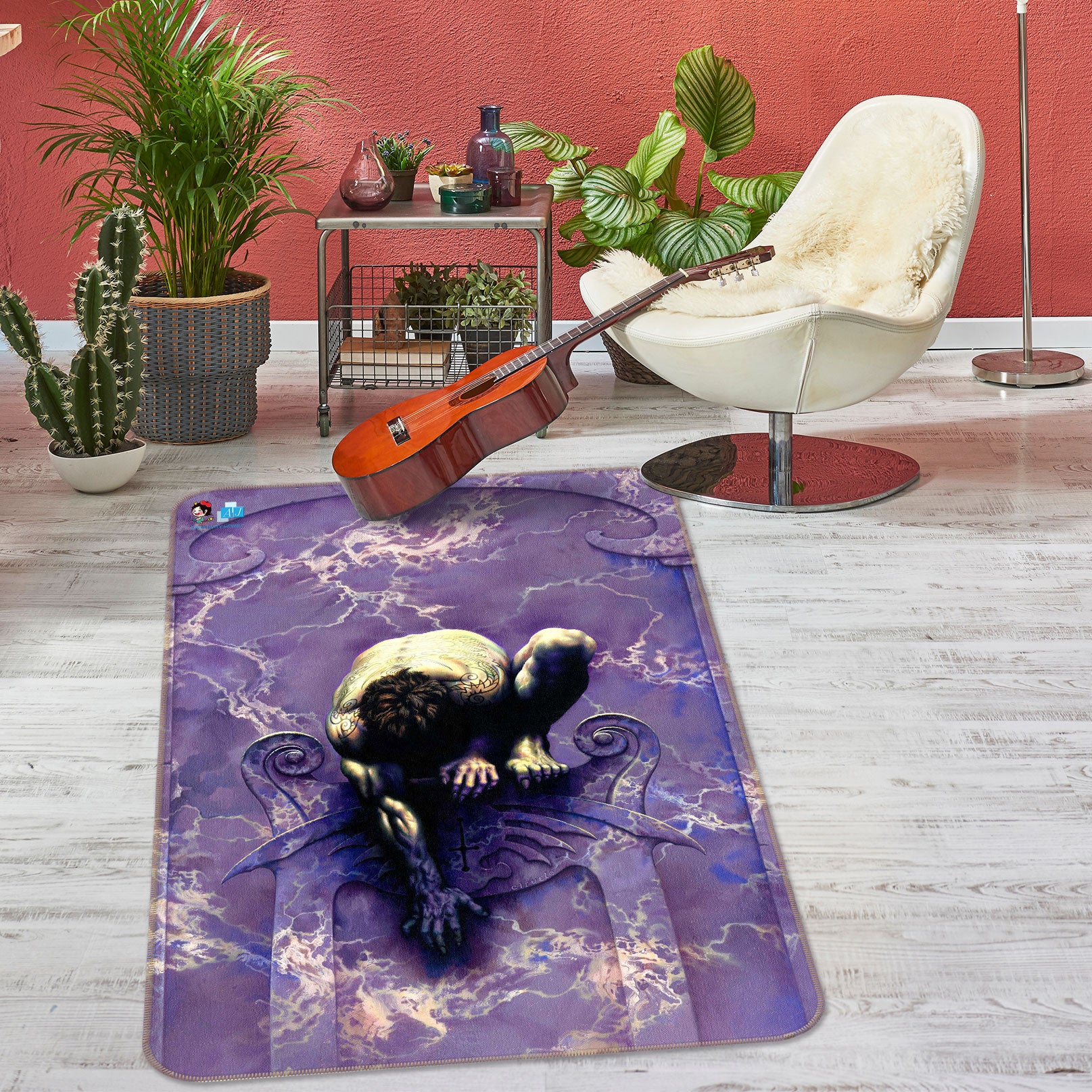 3D Squat Man 6006 Ciruelo Rug Non Slip Rug Mat