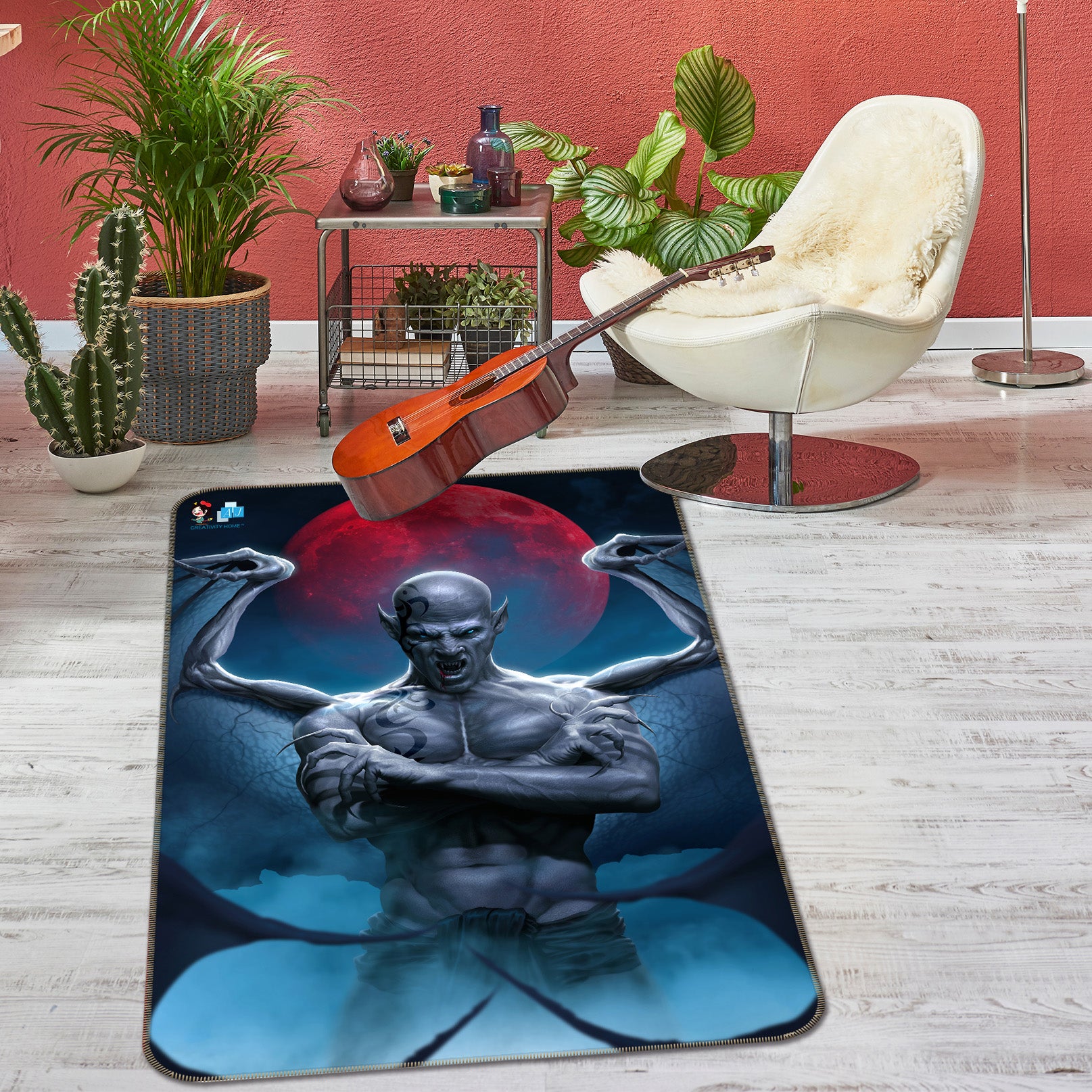 3D Red Moon Dragon Man 4124 Tom Wood Rug Non Slip Rug Mat